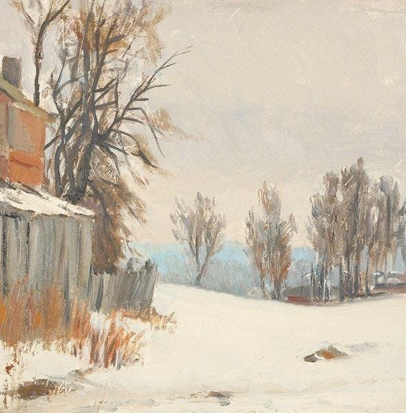 Vladimir Petrovitch TOMILOVSKY (1901-1990)
L'hiver, 1956 Huile sur carton.  32 x 31 cm