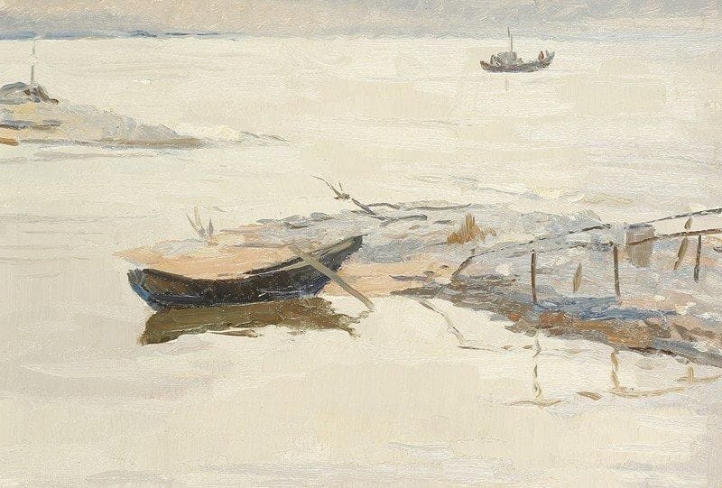 Vladimir Petrovitch TOMILOVSKY (1901-1990)
Mourino, 1958 Huile sur carton. Titré et situé au dos, tampon du Fonds Artistique de l'URSS au dos.  22 x 33 cm