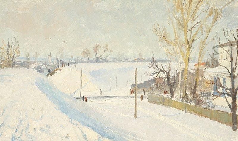 Vladimir Petrovitch TOMILOVSKY (1901-1990)
Ville Huile sur carton. Etude de paysage au dos à l'huile 29 x 48 cm