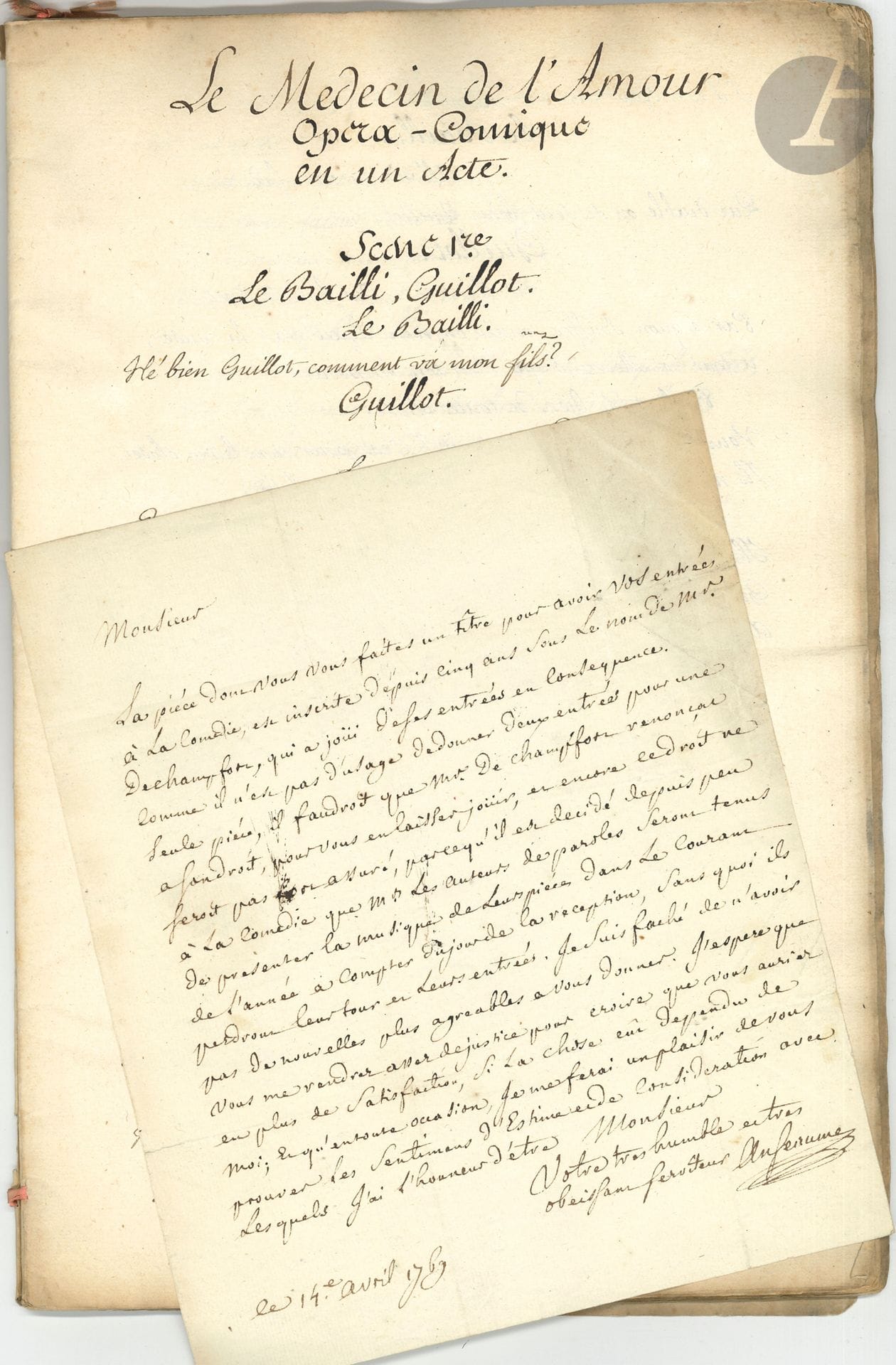 LITTÉRATURE. 13 lettres ou pièces, la plupart L.A.S.

Louis Anseaume (1767 à Framery fils ; et ms par un copiste de son opéra-comique Le Médecin de l’Amour ou le Rival discret, 1758). 6 p.s. par des descendants de Corneille (1776-1858). René Fauchois. H. de L’Isle. Achille Millien. Louis-Auguste Montalant-Bougleux. Eugène Veuillot.
On joint une photographie de Zola (plus 2 autres : Ambroise Thomas et la violoniste Juliette Delépierre) ; et une l.a.s. du peintre Maurice J. Lefebvre.