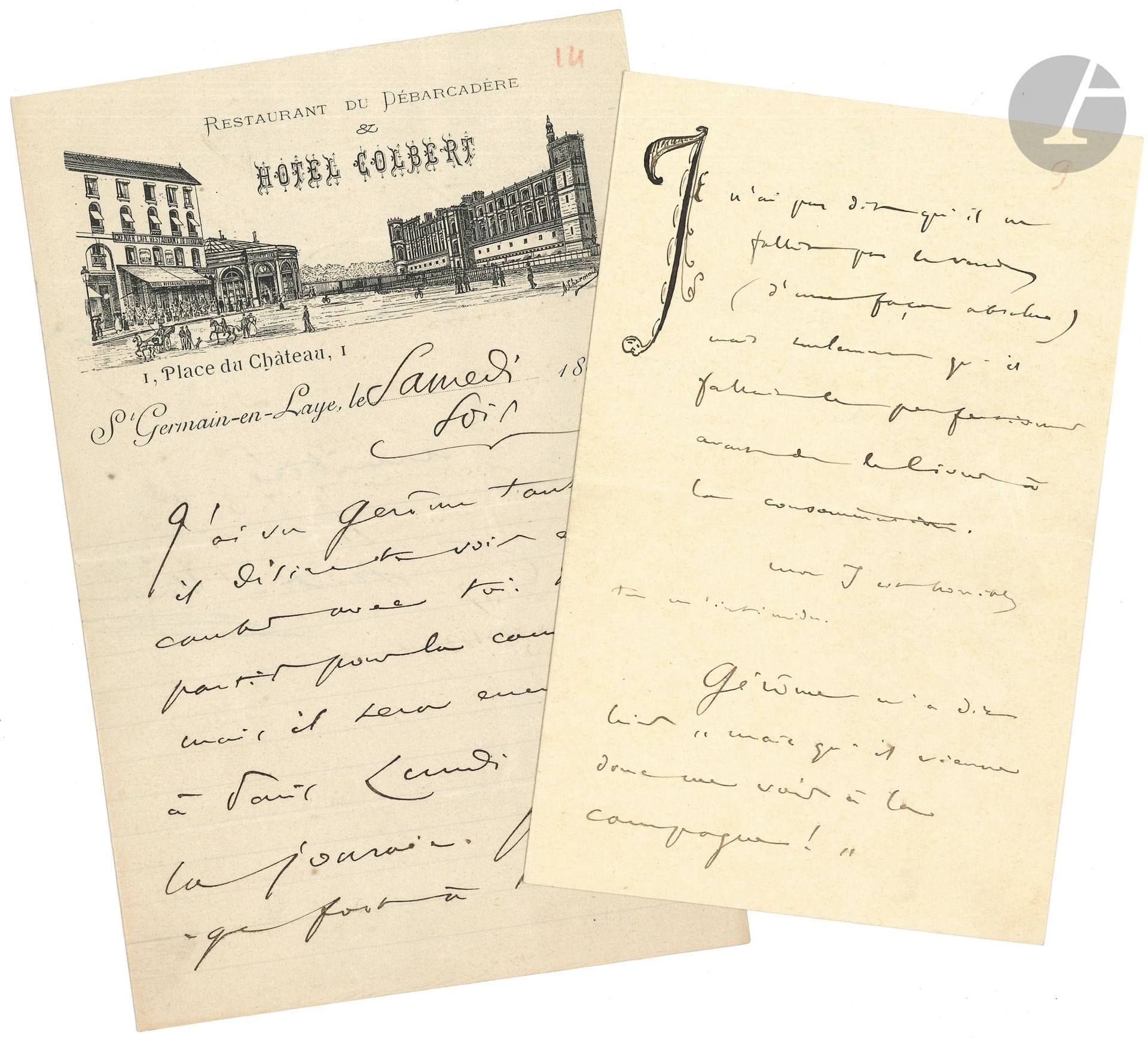 Camille SAINT-SAËNS. 15 L.A.S., 1900-1912 and s.d., to painter Paul Steck; 18 pages, mostly in-8. 

Friendly correspondence. Invitations to dinner: "Si tu veux venir à 7 h y aura quéqu'chose à boulotter et des convives très gentils", and to the concert (at Sarah Bernhardt's); advice (with ornate initials): "Je n'ai pas dit qu'il ne faut pas vendre (d'une façon absolue) mais seulement qu'il faut perfectionner avant de le livrer à la consommation"...; "Puisque tu besoin de faire bouillir la marmite, pourquoi n'utilisez-tu pas pour cela ta facilité musicale? Music not being your art, you could without dishonor make songs for café concerts and the like, just as I could paint signs or mantelpieces. You earn a lot of money in this profession"; St Germain en Laye Saturday evening: "I saw Gerôme earlier, and he wants to see you and talk to you"; would he have lent him his Japanese drawings? Cannes December 14, 1901: "Writing! it's easy to say, but I'm dying to write letters", he leaves for Africa... September 19, 1912: he finds young Baudoux's letter: "These sculpted lava rocks are very amusing [...] If you can be useful to the author of this pretty painting, it will give me great pleasure"...; Monte Carlo March 23, 1915: "the memory of your father is mixed with so many memories of my youth!"...