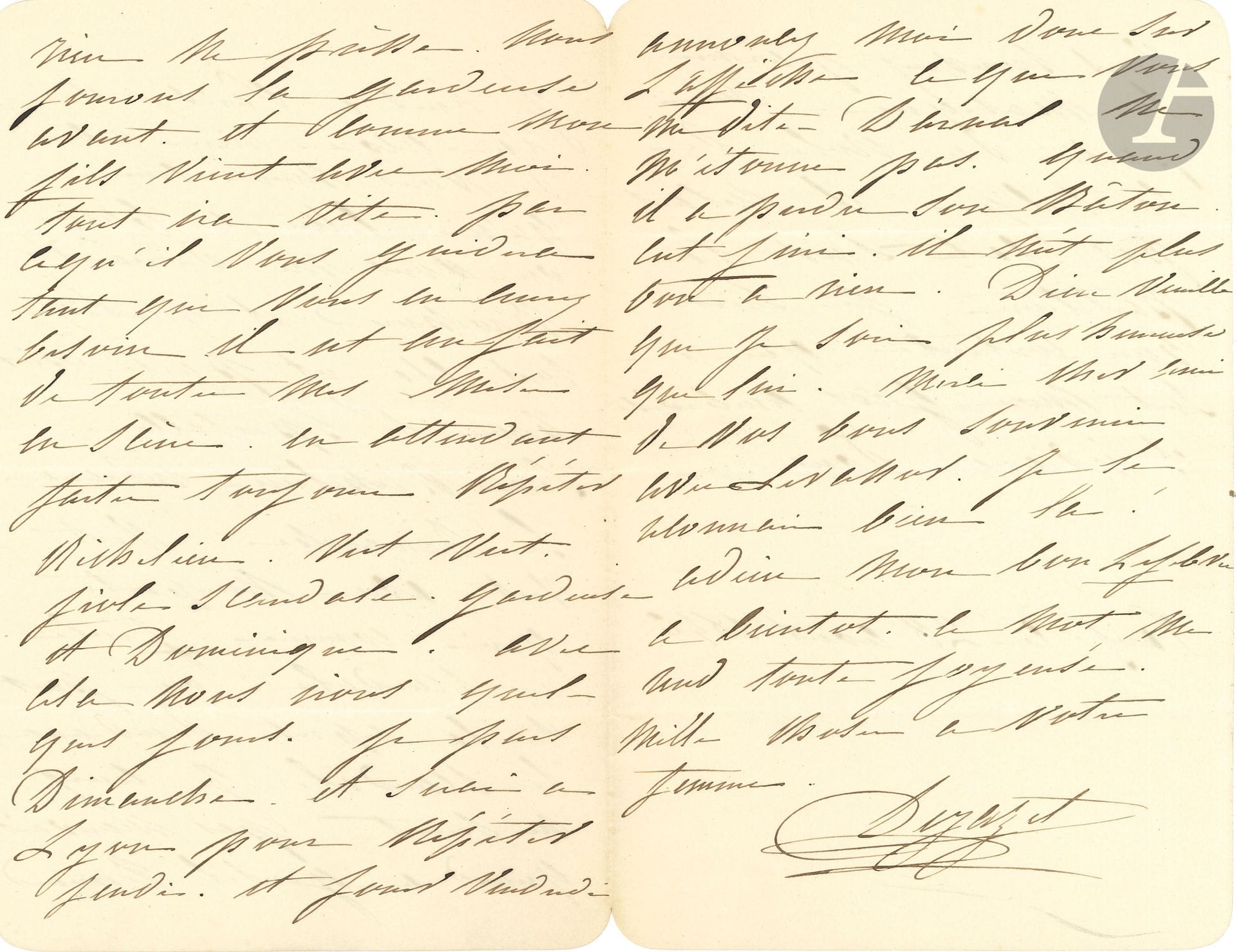 Virginie DÉJAZET (1797-1875). L.A.S., Paris 28 août 1846, à un ami ; 4 pages in-8. 
 On joint une L.A.S. de Fariau de Saint-Ange, en prose et en vers, sur sa comédie L’Échange réciproque (1 p. ½ in-4).

Elle donne des indications pour une tournée à Lyon. Son premier spectacle sera Richelieu ; puis elle donnera Indiana, Vert-Vert, Le Scandale, Dominique…
 On joint une L.A.S. de Fariau de Saint-Ange, en prose et en vers, sur sa comédie L’Échange réciproque (1 p. ½ in-4).