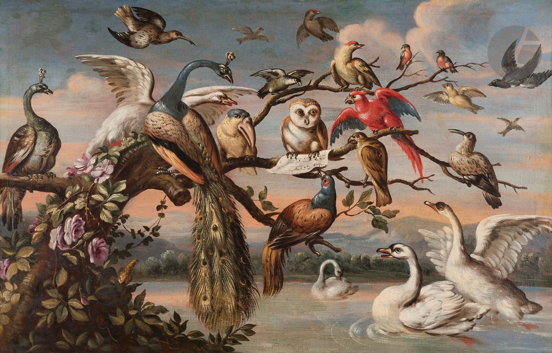 Ecole FLAMANDE du XVIIIe siècle, suiveur de Jan van KESSEL
Le concert d'oiseaux
Toile
34,5 x 53 cm