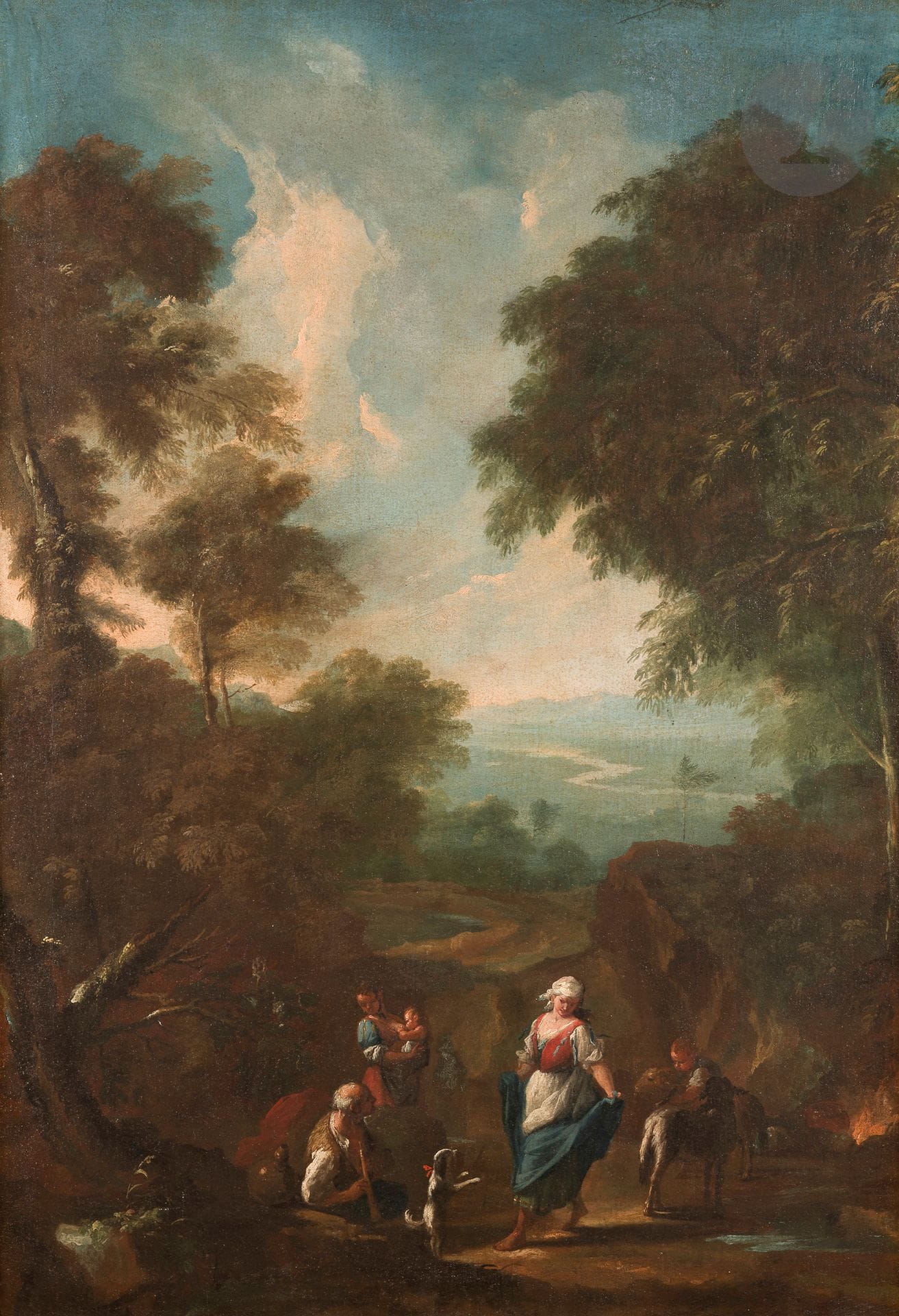 Paolo MONALDI (Rome 1710 - 1779)
Jeune bohémienne et son chien
Toile
126 x 88 cm
(Restaurations anciennes)