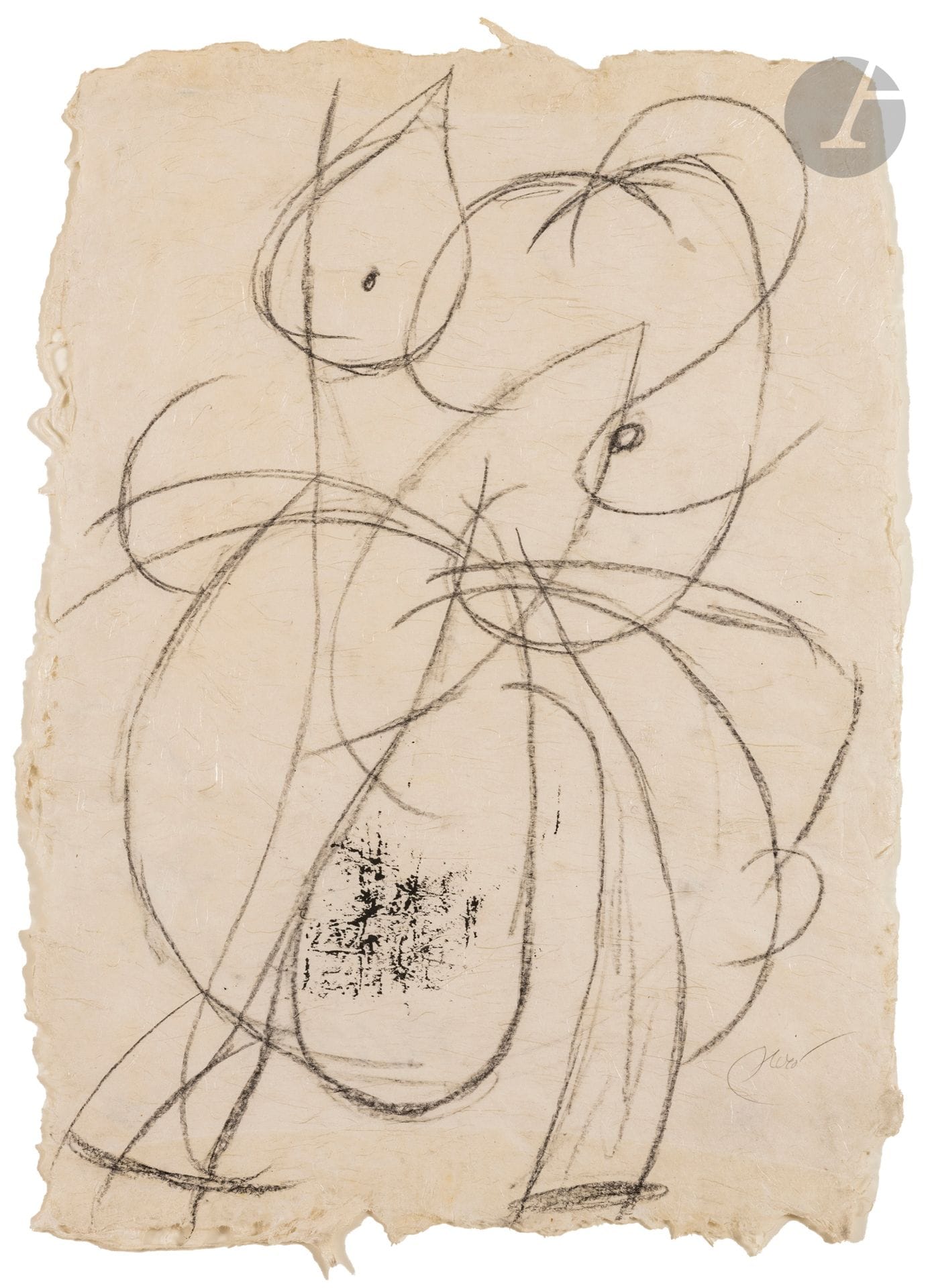 Joan MIRÓ (1893-1983)
Femme, 1978
Crayon et encre de Chine sur papier Japon.
Signé en bas à droite.
Daté et titré au dos.
93 x 66 cm

Provenance : 
Galerie Maeght, Paris (étiquette au dos sur le montage).

Un certificat de l’ADOM (Association pour la Défense de l’Œuvre de Joan Miró), en date du 11 juillet 2023, sera remis à l’acquéreur.