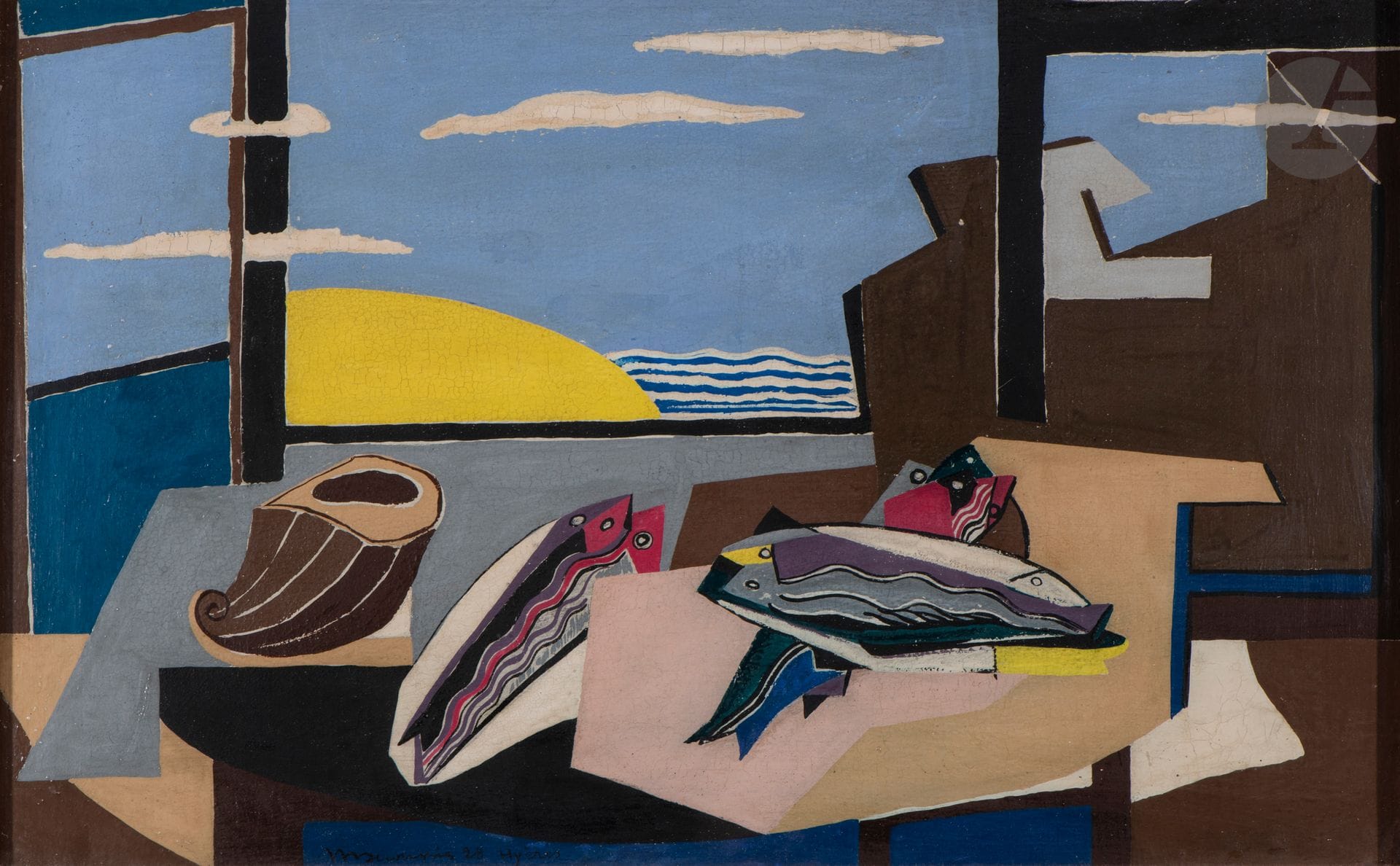Louis MARCOUSSIS (1878-1941)
Hyères III, Nature morte aux poissons, 1928
Huile sur toile.
Signée, datée et située « Hyères » en bas vers la gauche.
(Rentoilée, réseaux de craquelures).
28,5 x 45,5 cm

Provenance : 
Vente Mes Martinot-Savignat-Antoine, Pontoise, 15 décembre 2001, n° 169.

Un certificat de Madame Alice Marcoussis, en date du 1er avril 1972, sera remis à l’acquéreur.
Un certificat de Madame Solange Millet, en date du 30 octobre 2000, sera remis à l’acquéreur.