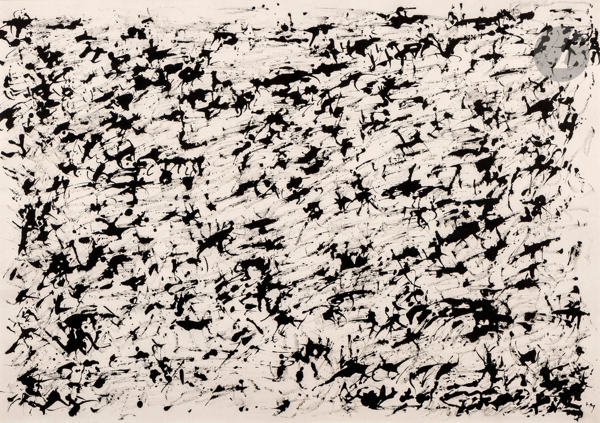 Henri MICHAUX (1899-1984)
Sans titre, vers 1964
Encre de Chine.
Monogrammée en bas à droite.
74,5 x 105,2 cm


Provenance : 
- Galerie Brimaud, Paris (étiquette au dos sur le montage).
- Vente Versailles Enchères, Mes Perrin-Royère-Lajeunesse, 11 décembre 2005, n° 82.

Cette œuvre sera incluse au catalogue raisonné en préparation par Micheline Phankim, Rainer Michael Mason et Franck Leibovici.