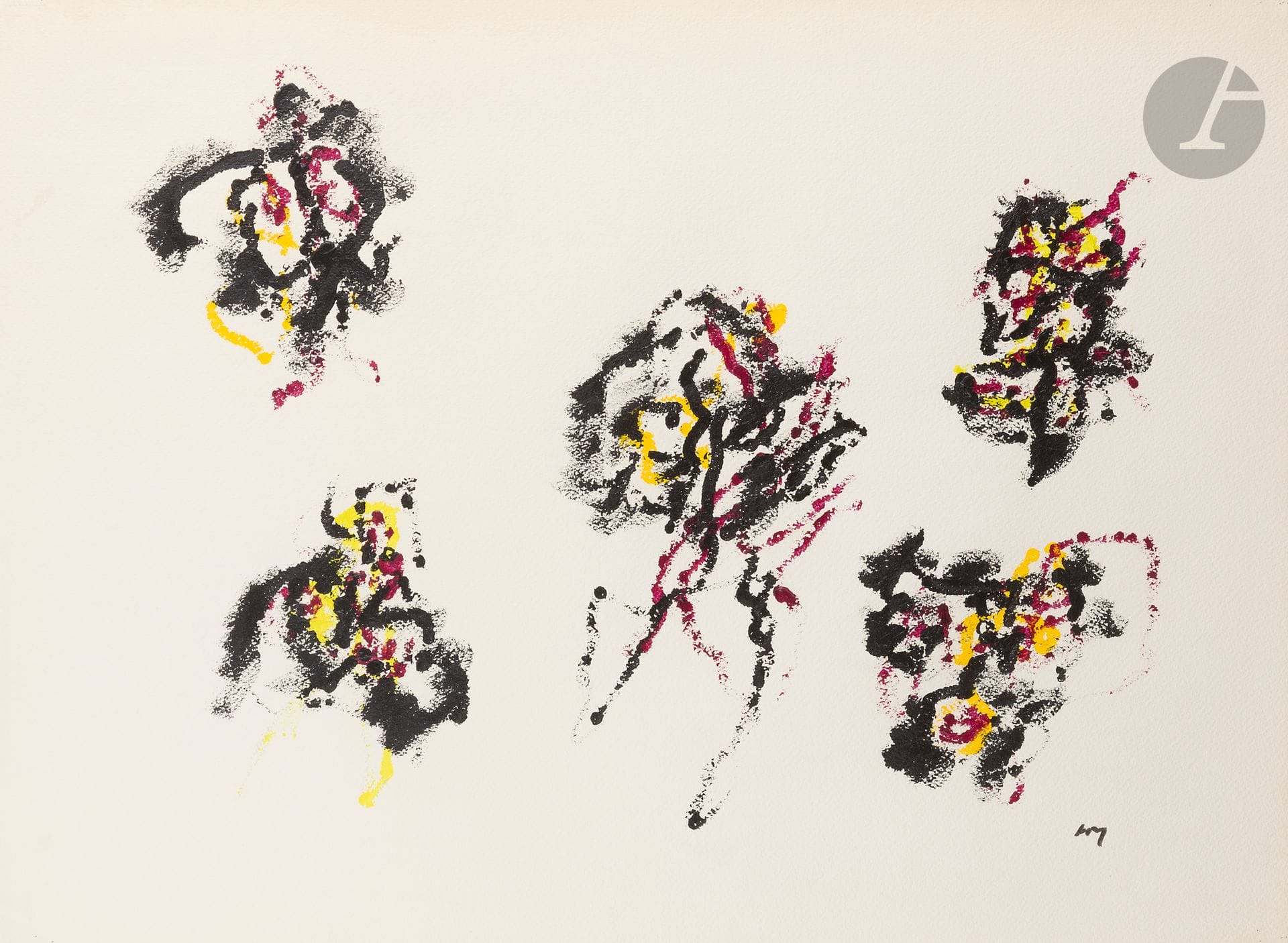 Henri MICHAUX (1899-1984)
Sans titre, 1973
Acrylique sur papier.
Monogrammée en bas à droite.
56 x 75 cm

Provenance : 
- Galerie Le Point Cardinal, Paris.
- Galerie Chave, Saint-Paul-de-Vence, acquis auprès de cette dernière.

Expositions : 
- Henri Michaux, peintures, Fondation Maeght, Saint-Paul-de-Vence, 3 avril - 10 juin 1976, n° 199.
- Travaux 1947-1978, Galerie A, Munich, octobre - novembre, 1979, catalogue, reproduit, non paginé.
- Henri Michaux, Galerie Chave, Saint-Paul-de-Vence, 1990, catalogue, reproduit, non paginé.

Cette œuvre sera incluse au catalogue raisonné en préparation par Micheline Phankim, Rainer Michael Mason et Franck Leibovici.