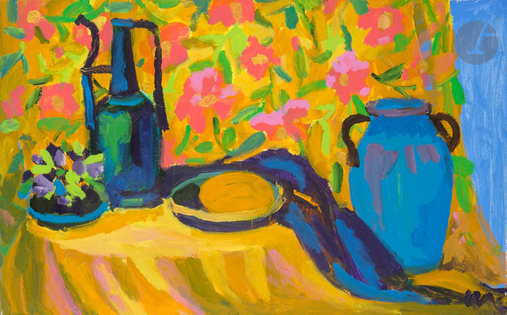 Maryam ALAKBARLI dite MARYAM (née en 1991)
Le Pot bleu
Acrylique sur toile.
Monogrammée en bas à droite.
100 x 160 cm