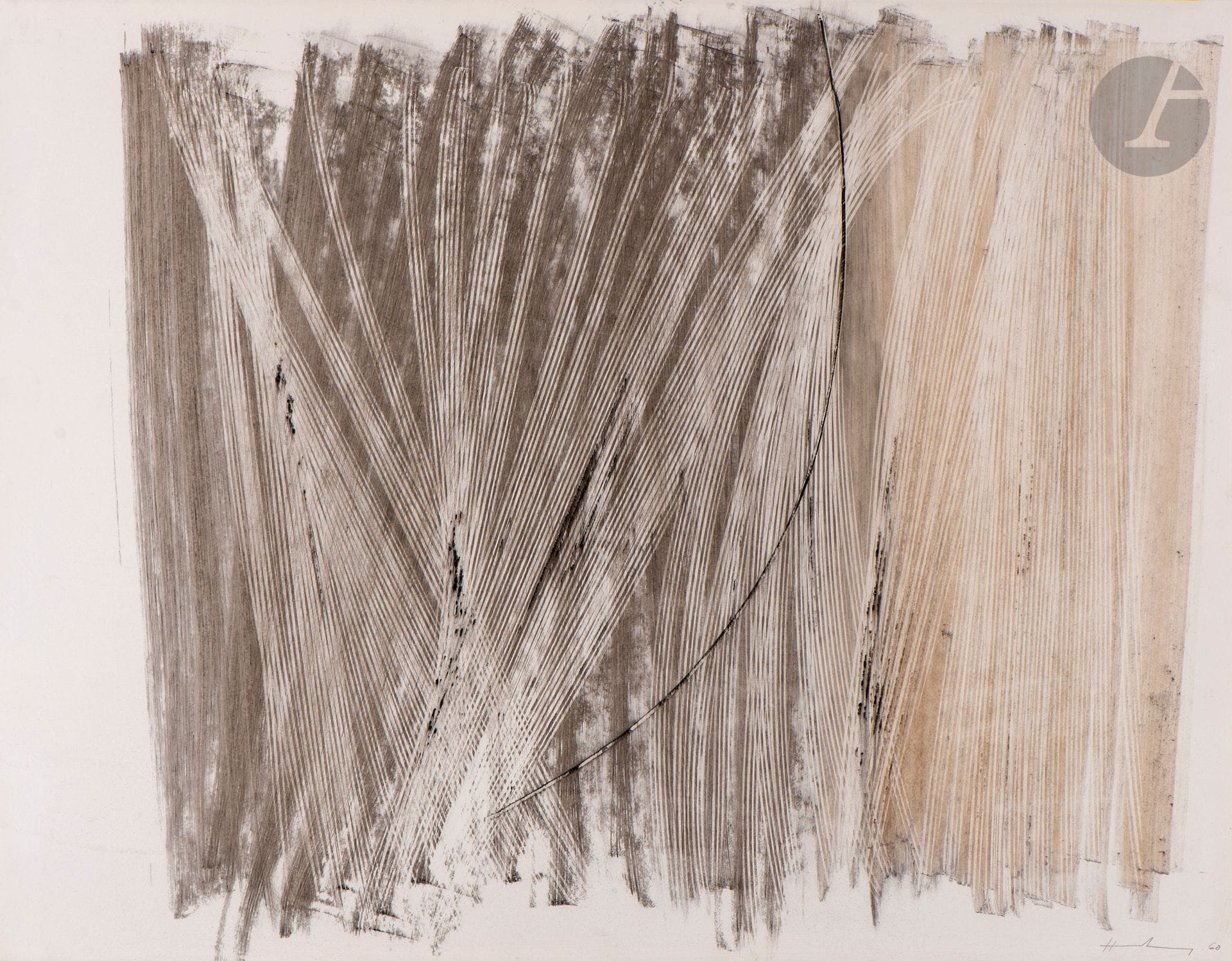 Hans HARTUNG (1904-1989)
P1960-288, 1960
Pastel et fusain sur carton.
Signé et daté en bas à droite.
49 x 65 cm

Provenance : 
- Ancienne collection de Madame Nancy H. Zuger.
- Vente Versailles Enchères, Mes Perrin-Royère-Lajeunesse, Versailles, 27 avril 2003, n° 45.

Cette œuvre est incluse dans le catalogue raisonné de l’œuvre de Hans Hartung sous la référence P1960-288.