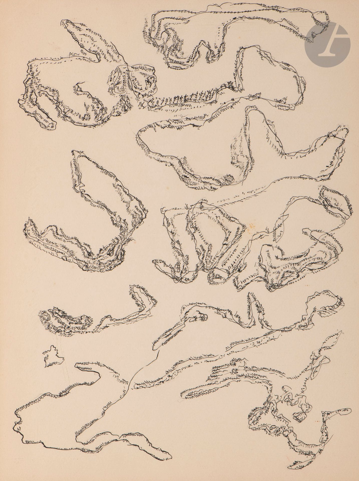 Henri MICHAUX (1899-1984)
Dessin mescalinien, 1957
Encre de Chine et crayon.
Annotée au dos « le dessin au verso est de moi - Henri Michaux ».
32 x 24 cm

Provenance : 
- Collection Eric Duvivier, réalisateur du film « Images d’un monde visionnaire - Henri Michaux vous parle » en 1963.
- Vente Versailles Enchères, Mes Perrin-Royère-Lajeunesse, Versailles, 15 avril 2012, n° 68.

Cette œuvre sera incluse au catalogue raisonné en préparation par Micheline Phankim, Rainer Michael Mason et Franck Leibovici.