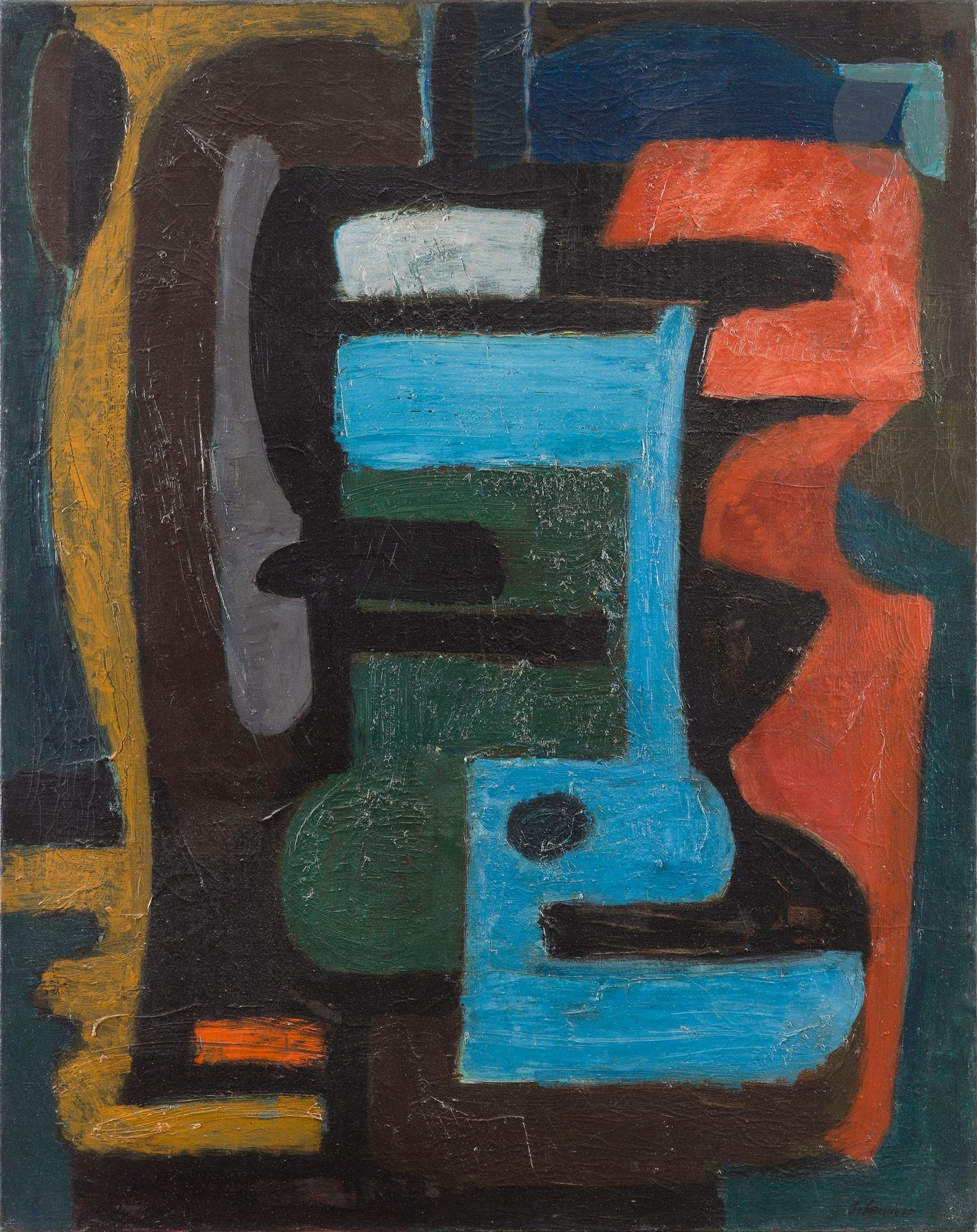 Gérard SCHNEIDER (1896-1986)
Opus 316, 1946
Huile sur toile.
Signée en bas à droite.
Titrée au dos.
(Fines craquelures).
92 x 73 cm

Provenance : 
- Galerie Lydia Conti, Paris (étiquette au dos sur le châssis).
- Vente Piasa, Hôtel Drouot, Paris, 14 avril 2000, n° 183.
- Vente Versailles Enchères, Mes Perrin-Royère-Lajeunesse, Versailles, 1er avril 2001, n° 60.
- Vente Mes Marc-Arthur Kohn, Paris, 16 août 2001, n° 251.
- Vente Versailles Enchères, Mes Perrin-Royère-Lajeunesse, Versailles, 26 juin 2005, n° 114.

Exposition : 
24e Biennale de Venise, Pavillon français, Lido di Venezia, Venise, 6 juin - 30 septembre 1948, n° 80.

Cette œuvre figurera sous le n° GS-T-46-004 au catalogue raisonné de l’œuvre peint de Gérard Schneider en cours de rédaction sous la direction de Madame Laurence Schneider et Monsieur Christian Demare, édité par les Archives Gérard Schneider.
La lettre d’inclusion au catalogue raisonné de l’œuvre peint de Gérard Schneider, en date du 26 juin 2023, sera remise à l’acquéreur.