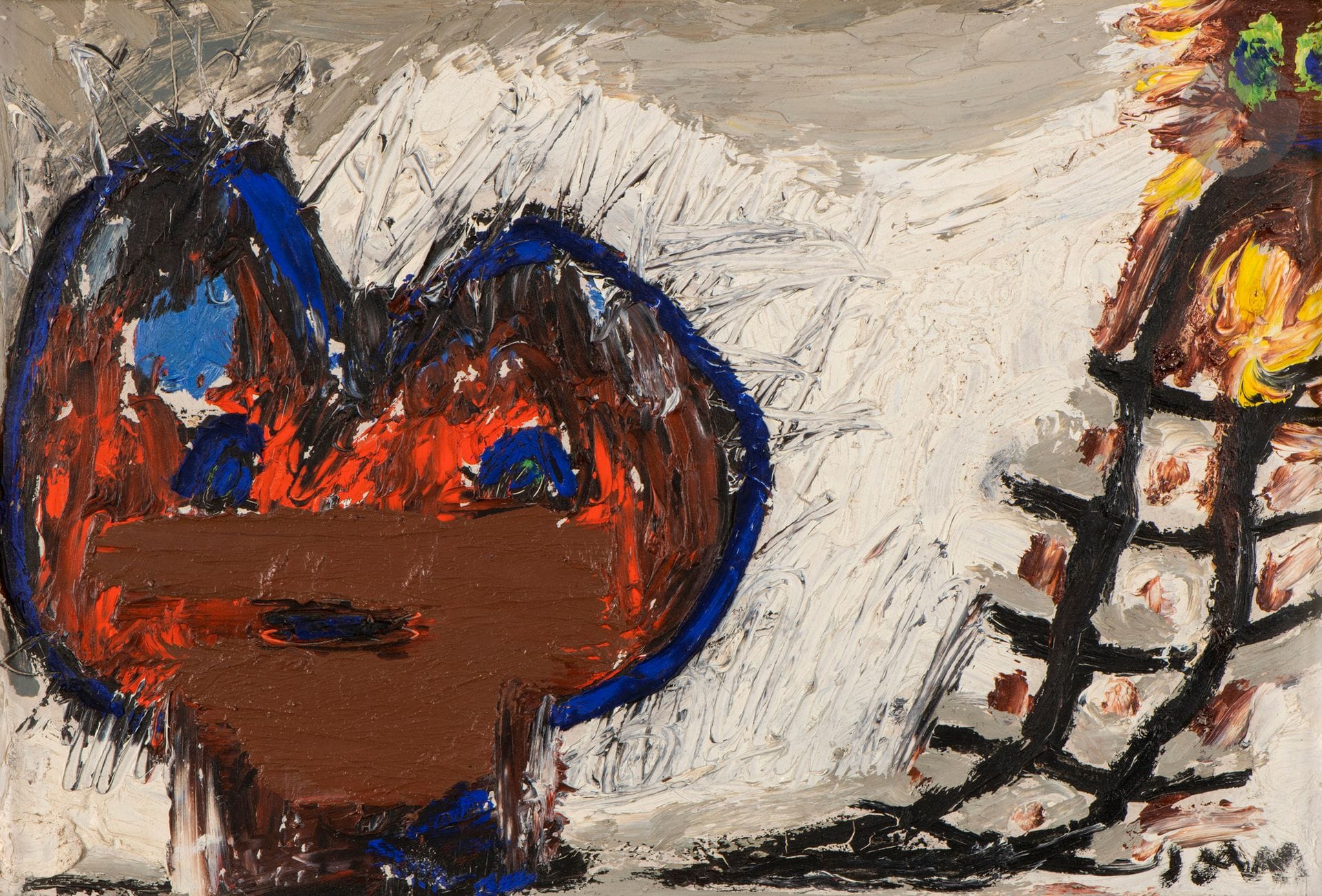 Asger JORN (1914-1973)
Personnage, 1953
Huile sur isorel.
Signée en bas à droite.
Signée et datée au dos.
25 x 37 cm

Provenance : 
- Galleria Schettini, Milan, (étiquette au dos).
- Collection E. Perrel, Paris.
- Vente Versailles Enchères, Mes Perrin-Royère-Lajeunesse, Versailles, 24 avril 2005, n° 107.

Bibliographie : 
Guy Atkins, Jorn in Scandinavia 1930-1953, Londres, Éditions Lund Humphries, 1968, n° 830, décrit p. 269 et reproduit p. 406.

Cette œuvre est enregistrée dans les archives du Musée Jorn, Silkeborg, Danemark.