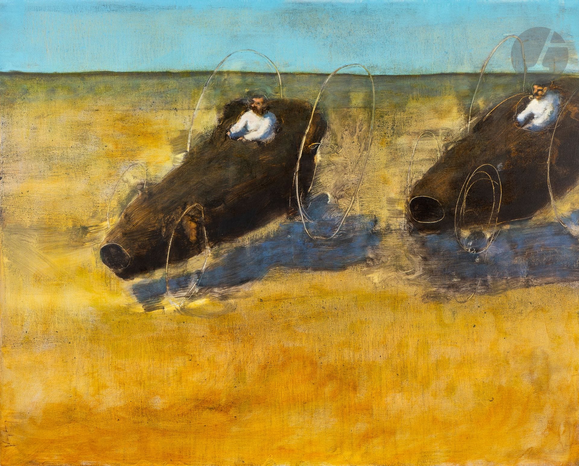 David KONIGSBERG (XXe siècle)
Far to the turn, 2005
Huile sur toile.
Monogrammée, datée et titrée au dos.
116 x 146 cm

Provenance : 
Allen, Sheppard Gallery, New York. Acquis directement auprès de cette dernière.