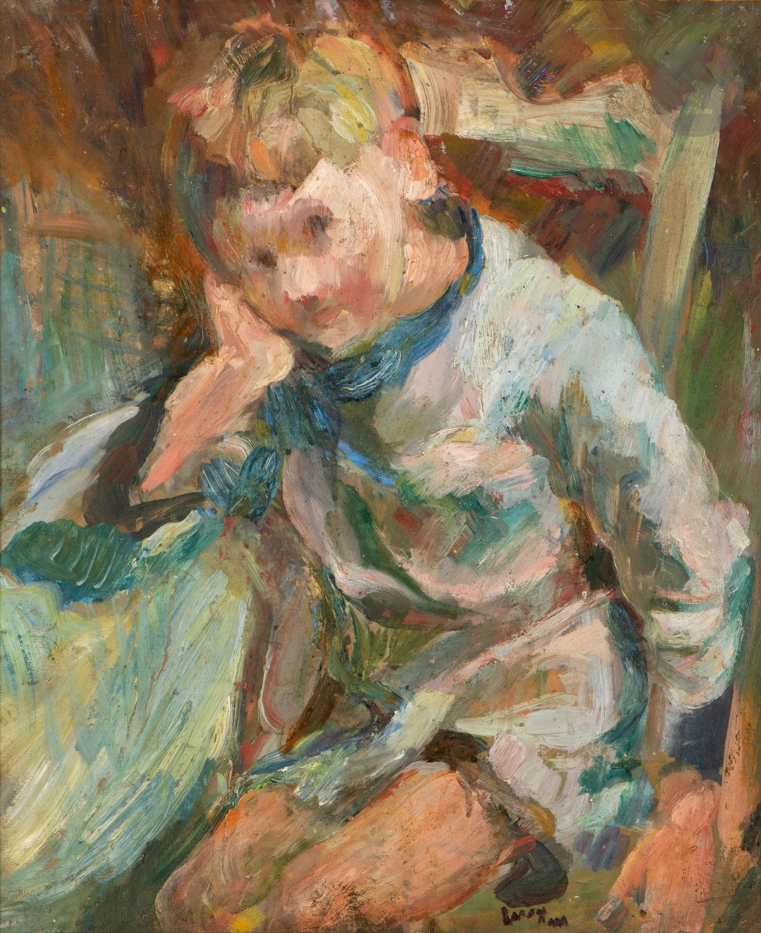 Eugène LEROY (1910-2000)
Portrait (Géno), 1942
Huile sur carton.
Signée et datée en bas à droite.
60 x 50 cm

Provenance : 
Collection Philippe Laloy.