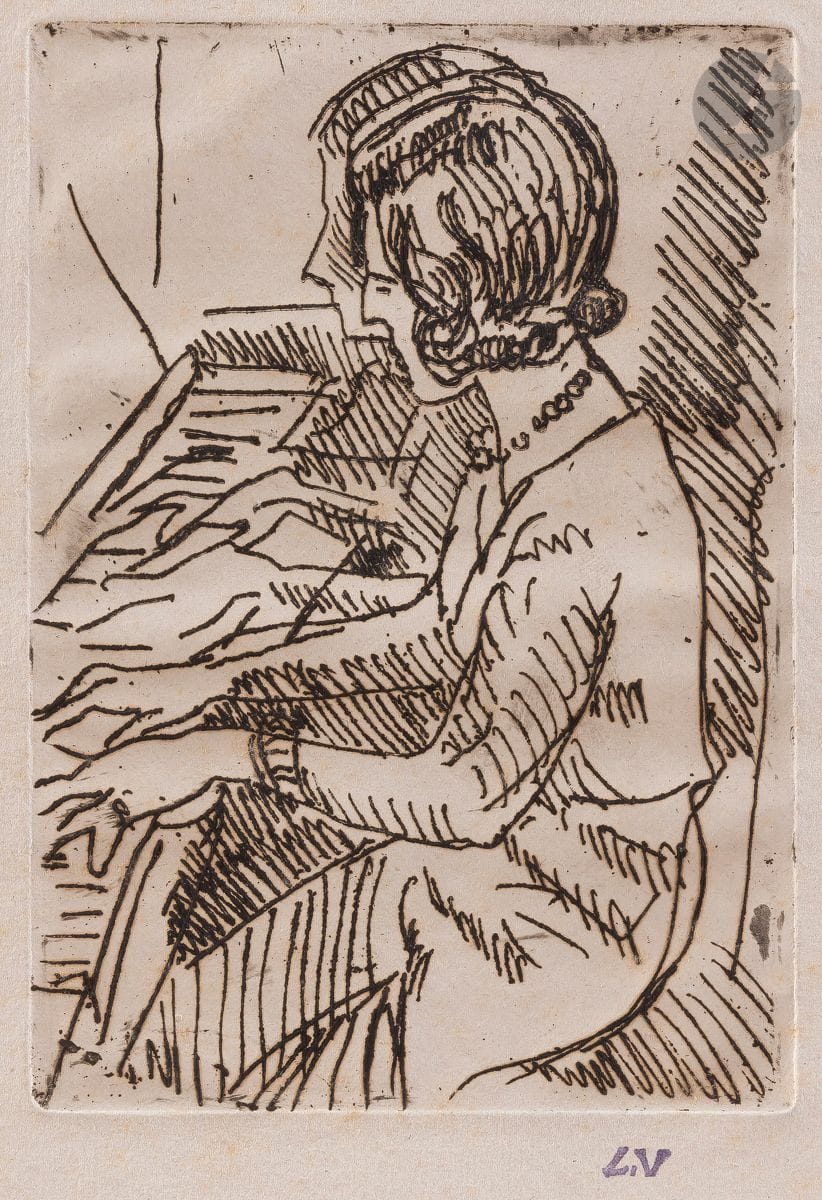 Louis Valtat (1869-1952) 
Two women at the piano. Etching. 135 x 185. A very fine proof on Montval laid paper. Slight brown spots. Short fold broken in the upper left corner. Full margins. Workshop stamp (Lugt 1771 bis). Stamp R. T.