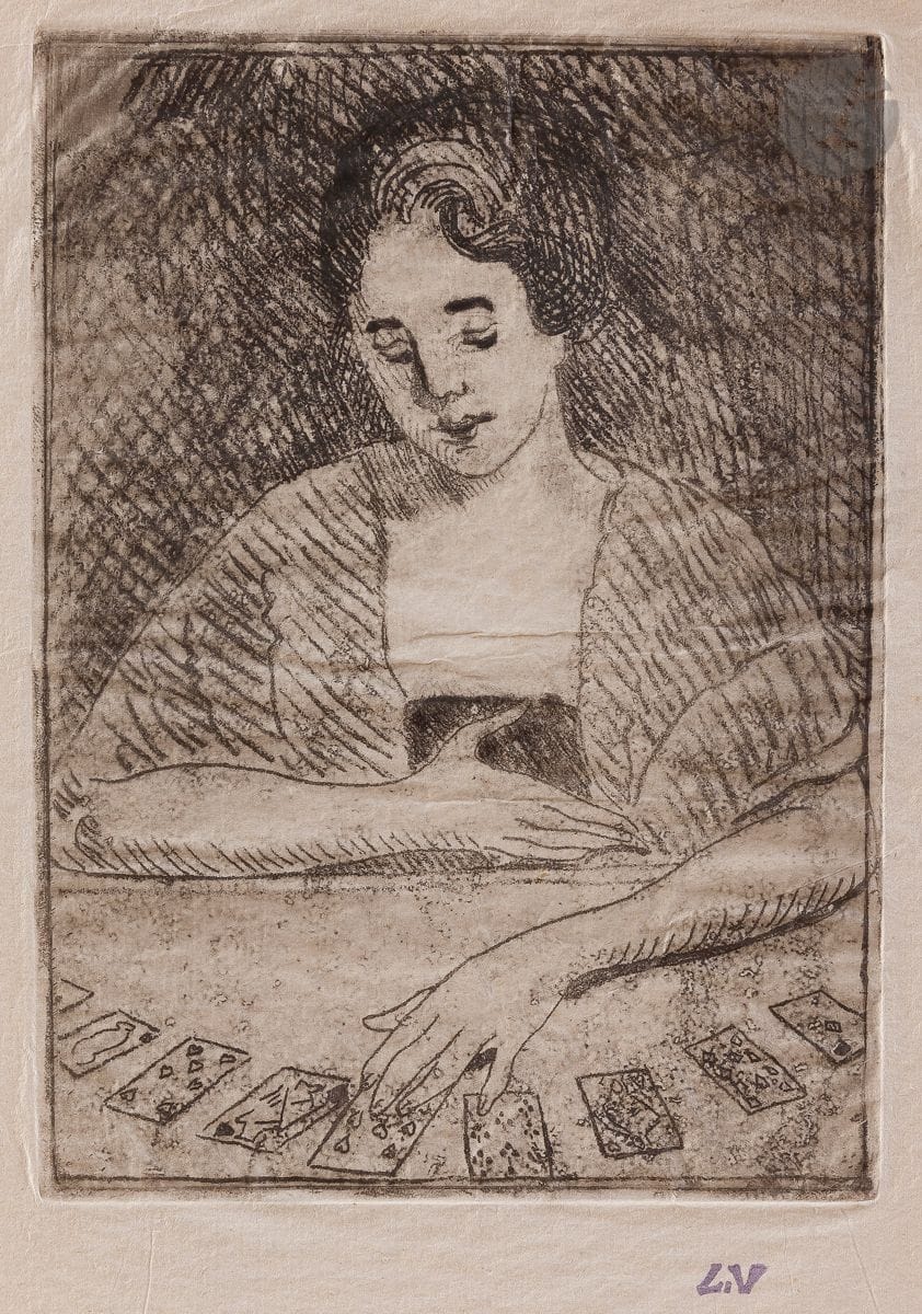 Louis Valtat (1869-1952) 
Woman making a success. Soft varnish. 150 x 210. A very fine proof on Montval laid paper with the Gaspard Maillol watermark. A small reddish stain in the upper left corner of the folio. Traces of median folds due to printing pressure. Full margins. Workshop stamp (Lugt 1771 bis).
