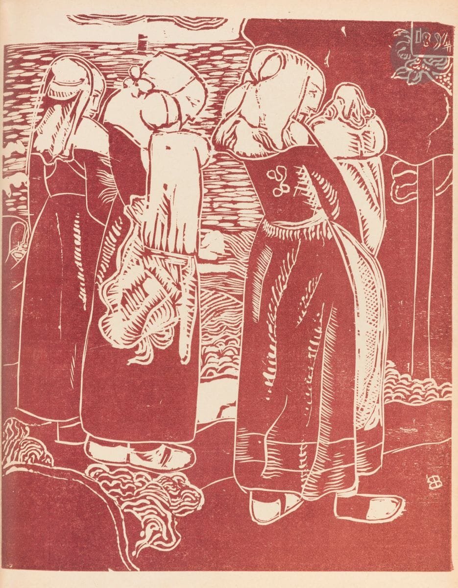 L’Ymagier. Un vol. in-4 [205 x 265] contenant 4 numéros sur 8, du n° 1, octobre 1894, au n° 4, juillet 1895. Textes de R. de Gourmont, A. Jarry, H. Monachus, Rutebeuf. Contenant entre autres les planches d’Armand Seguin (Bretonnes, bois gravé, Field, Strauss et Wagstaff 70), du Douanier Rousseau (La Guerre, zincographie, plis verticaux normaux) ainsi que des pl. de Jarry, G. d’Espagnat, Delcourt, Whistler… et des sujets d’imagerie d’Épinal, remplies (parfois accidentés). Feuillets légèrement oxydés sur les bords. Couvertures et dos conservés. Demi-rel., dos à 5 nerfs avec titre doré, plats papier marbré (légèrement défraîchie). Joint : 6 pl. parues dans la revue, par ou d’après Gauguin, R. de Gourmont, Jarry, L. Roy.

D’un tirage limité à 515 exemplaires, cette revue trimestrielle éphémère fut fondée et dirigée par Rémy de Gourmont et Alfred Jarry. Elle fut commanditée par Berthe de Courrières, amie et inspiratrice de Gourmont, et financée également par Jarry qui venait d’hériter. Ce dernier collabora aux cinq premiers numéros avant de se brouiller avec Gourmont et de fonder sa propre revue, Perhinderion. L’Ymagier entendait renouveler l’art de la gravure sur bois par un retour à l’art primitif ou populaire : « Des images, et rien de plus, religieuses ou légendaires, avec ce qu’il faut de mots pour en dire le sens et convaincre, par une notion, les inattentifs. Des images d’abord taillées dans le bois, cette matière à idoles, matrice de si bonne volonté ; dans le métal, prolongeant d’un siècle la série des emblématiques rêves. » (R. de Gourmont, n° 1). La revue est illustrée de quelques estampes originales (dont dans le n° 2 La Guerre, seule estampe du Douanier Rousseau) et de reproductions de bois anciens (d’après Cranach, Dürer…) ainsi que de grandes images d’Épinal tirées sur les bois originaux.