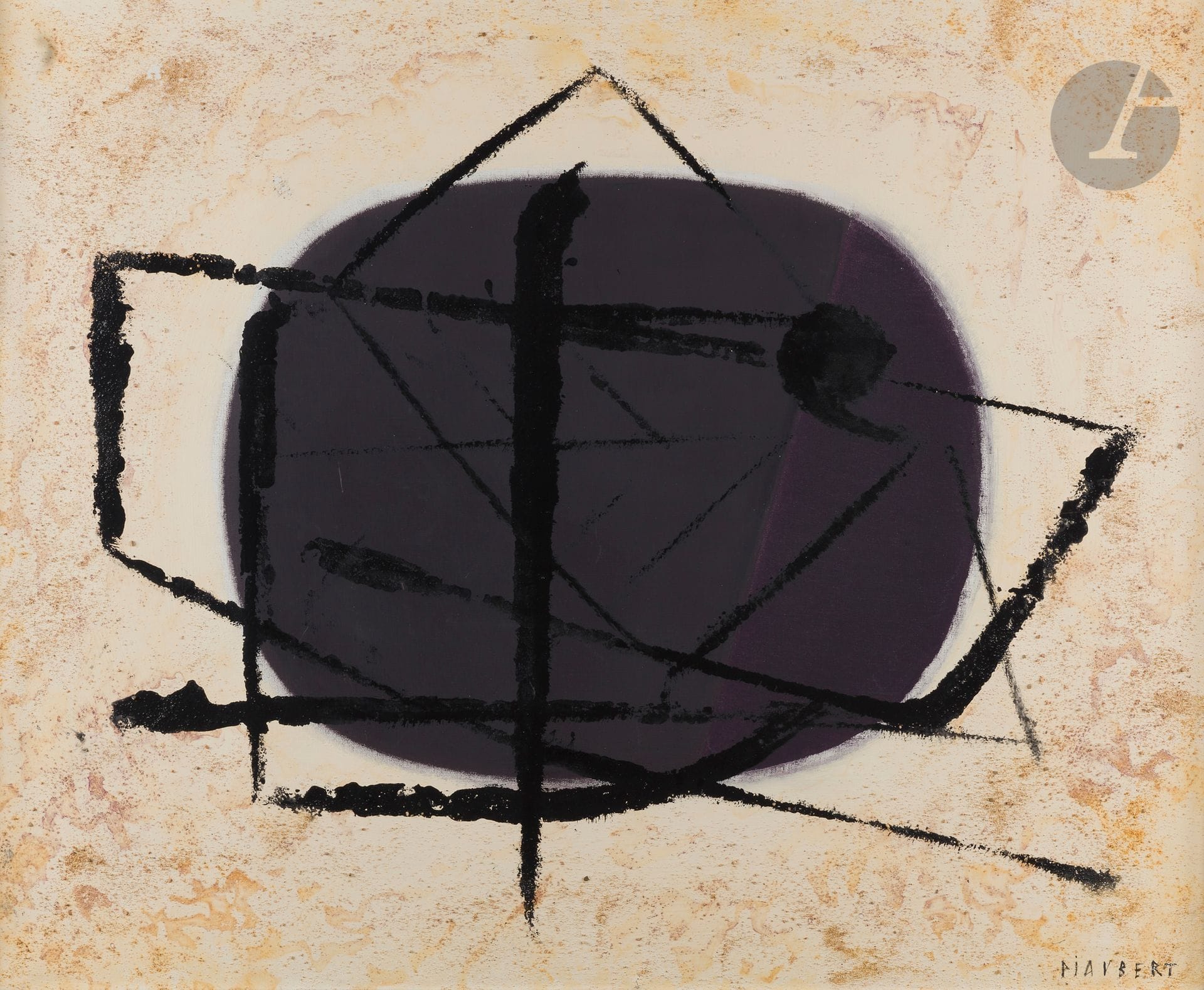 Jean PIAUBERT (1900-2002)
Euros, 1960
Huile et sable sur toile.
Signée en bas à droite.
81 x 100 cm

Provenance : 
- Galerie Argos, Nantes (Tampon au dos sur le châssis).
- Vente Abstraction des Années 50 - Grands et Petits Maîtres, Me Briest, Drouot Richelieu, Paris, 9 avril 1987.

Exposition : 
Stadische Kunsthalle, Mannheim, 1960, n° 46.