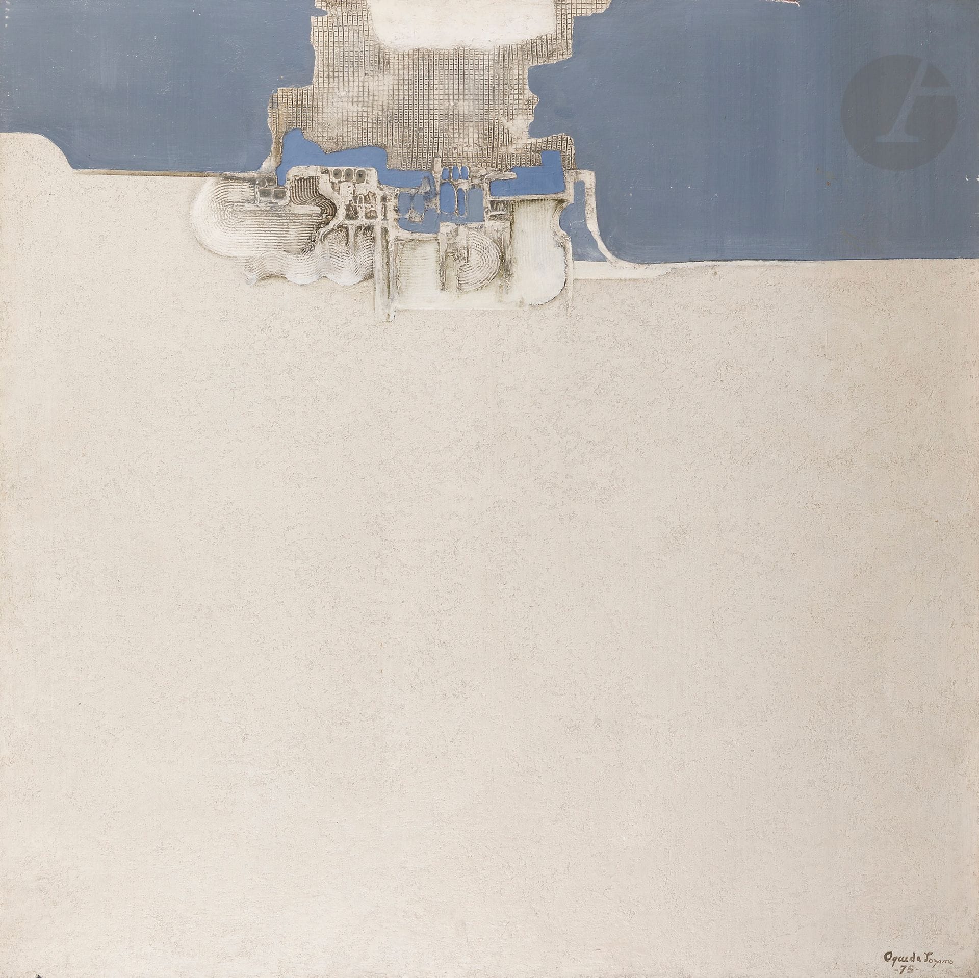 Agueda LOZANO [mexicaine] (né en 1944)
Déchirure d’Espace, 1975
Huile sur toile.
Signée et datée en bas à droite.
Signée et titrée au dos sur le châssis.
Datée et numérotée au dos.
100 x 100 cm

Provenance : 
Collection André et Claudine Parinaud, Paris.

On joint un catalogue d’exposition de Gaston Diehl.