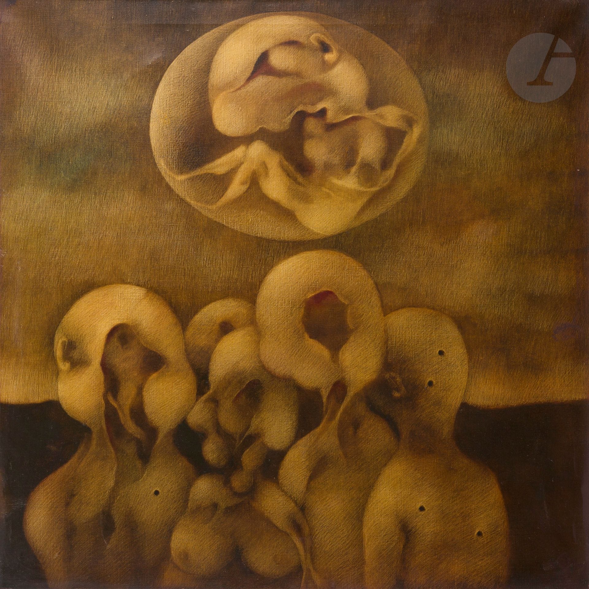 Yves RHAYÉ (1936-1995)
Le Salon de Moi, 1978
Oil on canvas - Triptych.
Signed lower right.
Dated, titled and dedicated on the back of one.
90 x 90 cm each

Provenance : 
Collection André et Claudine Parinaud, Paris.