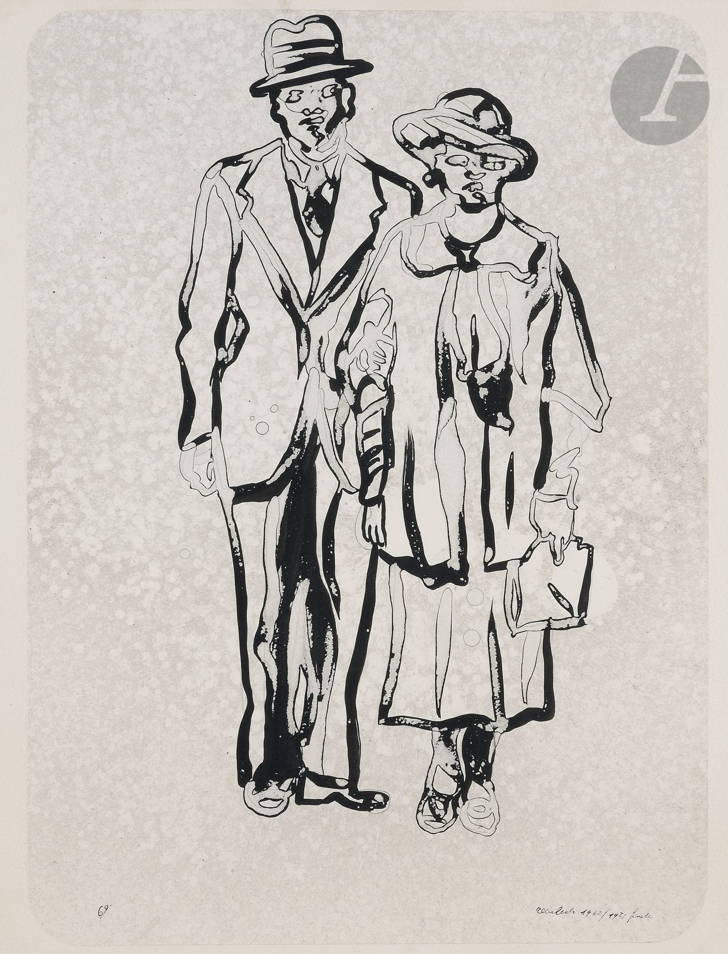 Antonio RECALCATI [Italian] (b. 1938)
Couple, 1962-72
Ink.
Signed and dated lower right.
60 x 43 cm