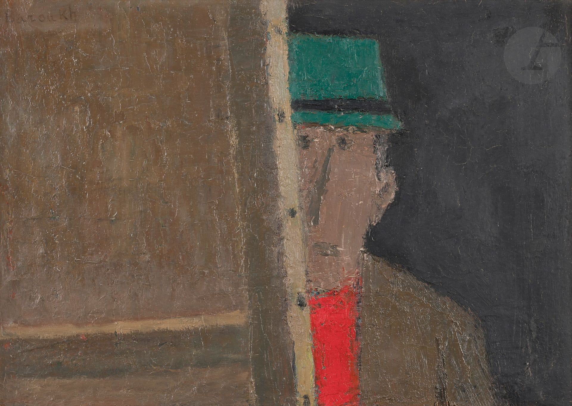 Ezequiel BAROUKH [égyptien] 
(1909-1984)
Homme au chapeau vert
Huile sur contreplaqué.
Signée en haut à gauche. 
Signée au dos.
28 x 40 cm