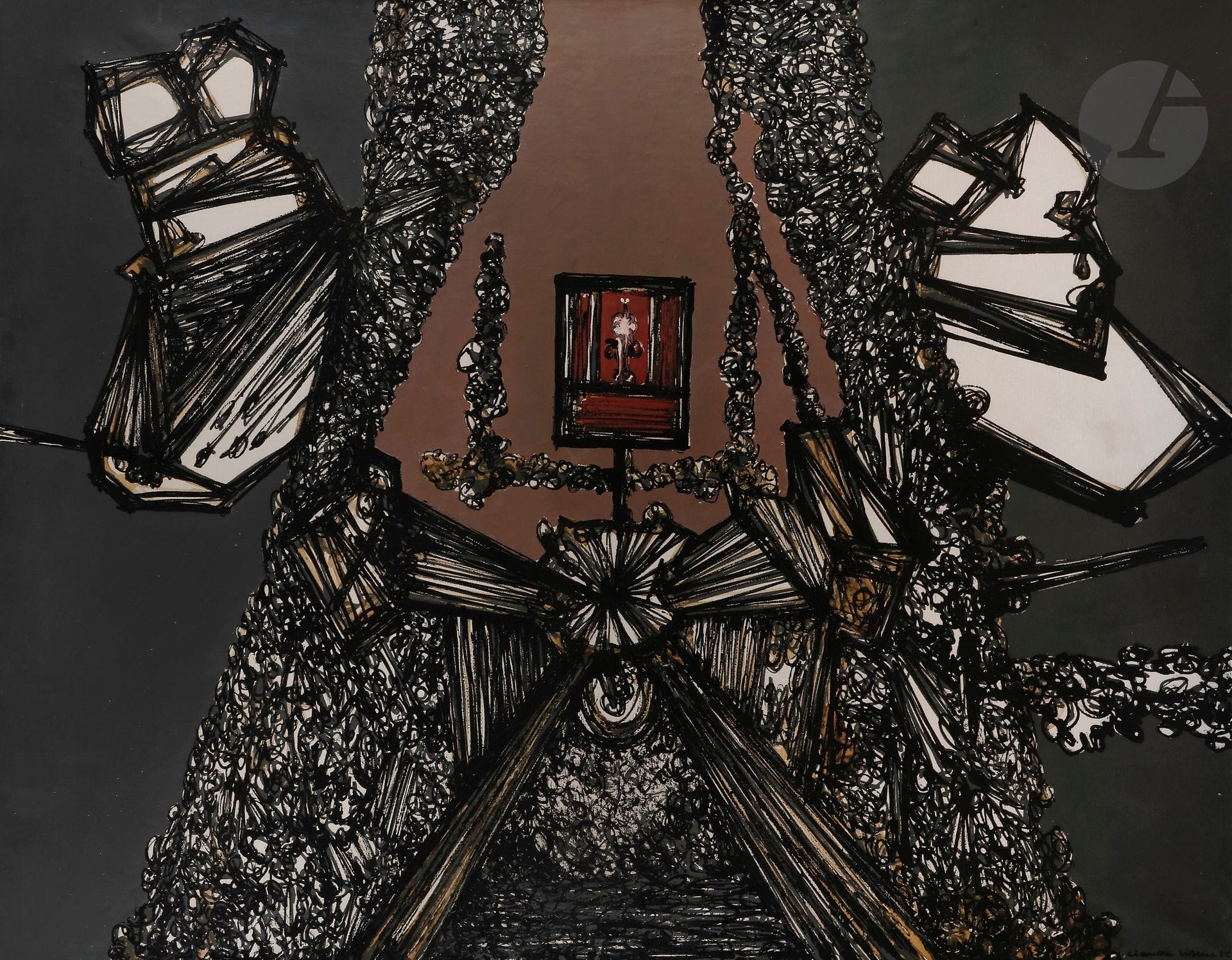 Claude VISEUX (1927-2008)
À ta santé Pie XII, 1958
Huile sur toile.
Signée et datée en bas à droite.
Signée, datée et titrée au dos.
114 x 146 cm

L’œuvre est référencée dans les archives Claude Viseux sous le n° PH19580079.

Nous remercions Monsieur François Viseux pour les informations qu’il nous a transmises.