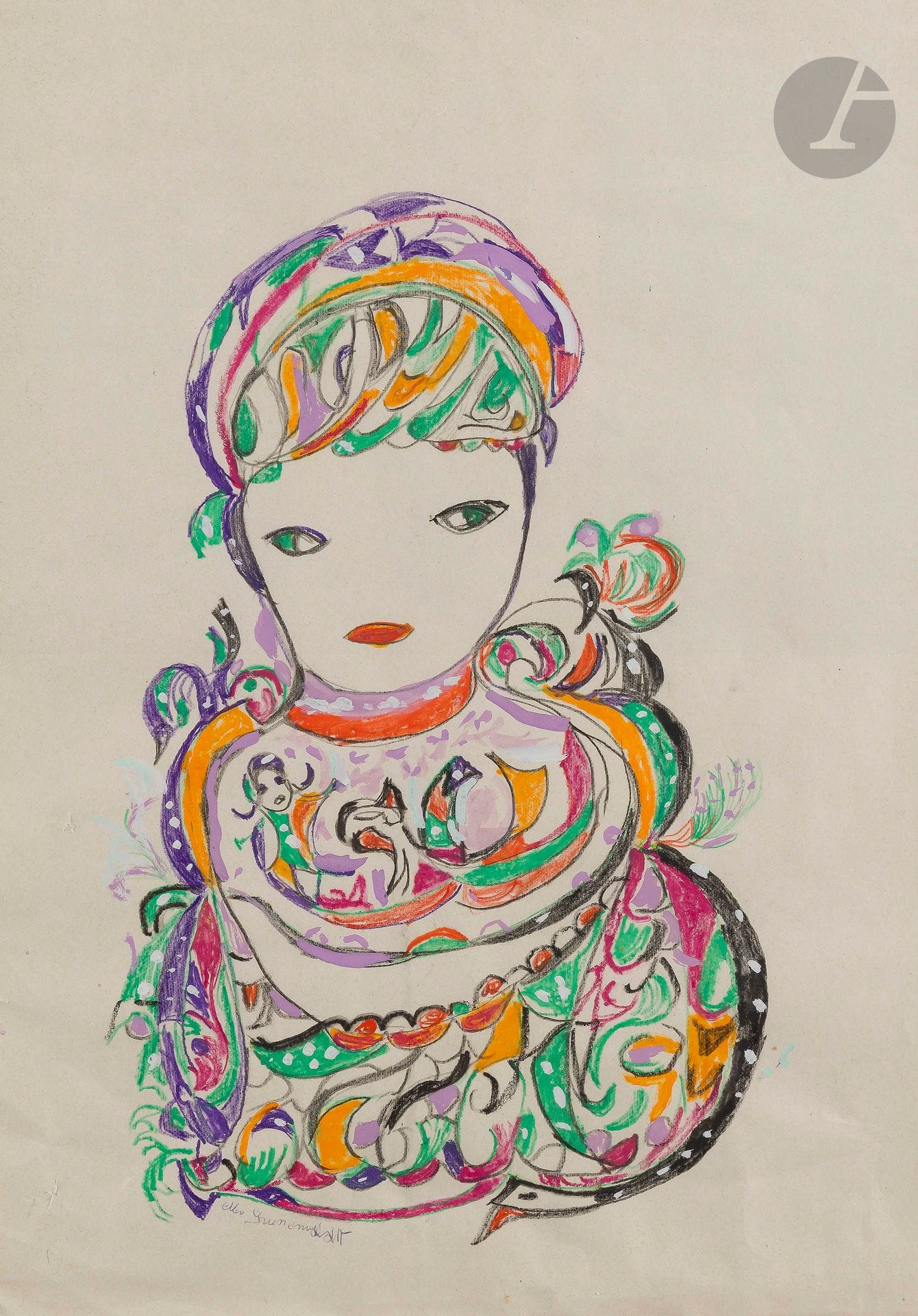 Martha GRÜNENWALDT [Belgian] (1910-2008)
Young woman
Gouache and oil pastel.
Signed lower left.
41.5 x 29.5 cm