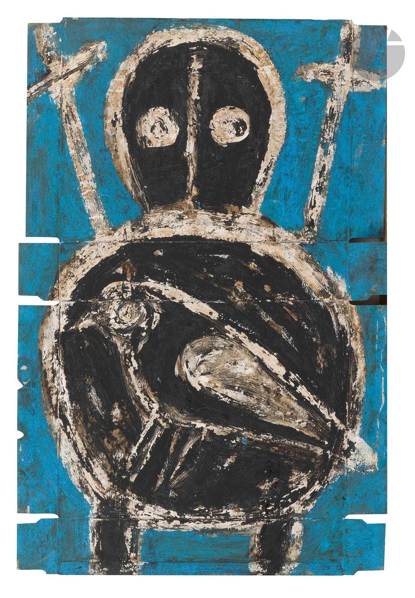 Michel NEDJAR (né en 1947)
Personnage à l’oiseau, 1998
Acrylique sur paquet de Weetabix déplié.
Signée et datée au dos.
48 x 32 cm