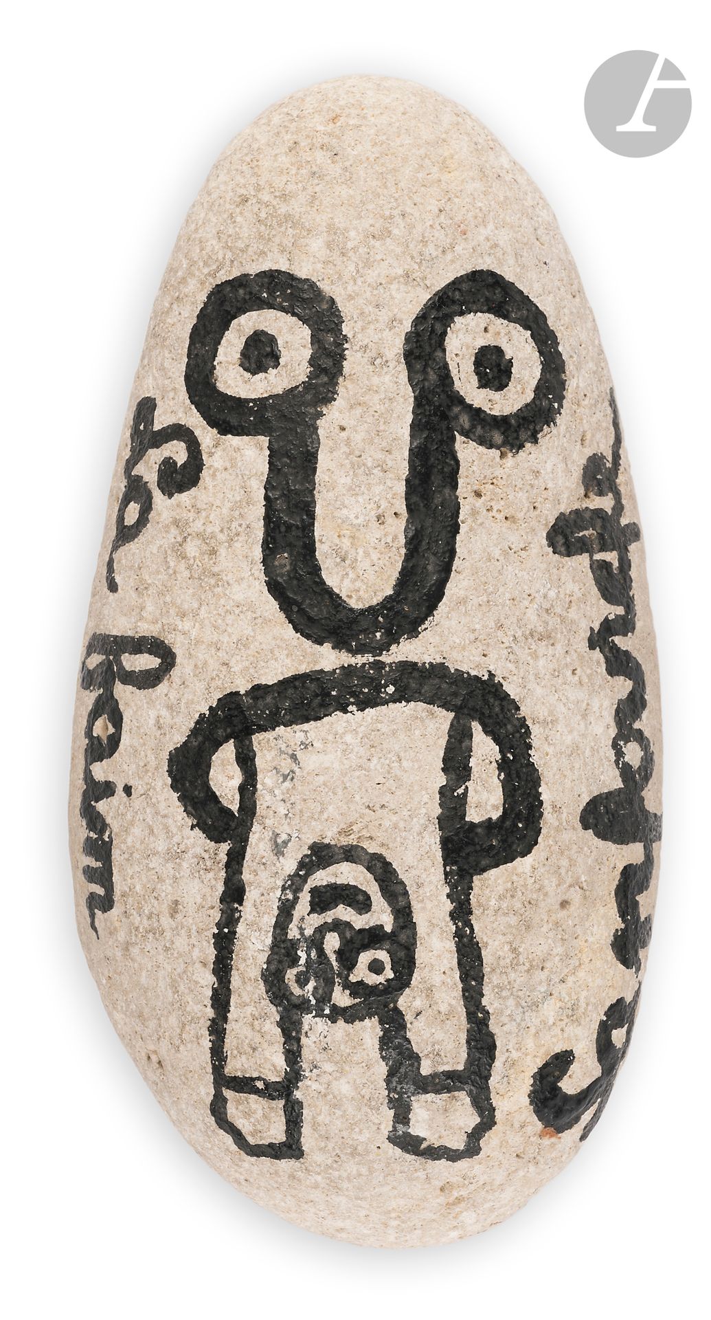 Jean-Joseph SANFOURCHE (1929-2010)
La Faim
Huile sur galet.
Signée et titrée dans la composition.
17 x 9,5 x 8,5 cm