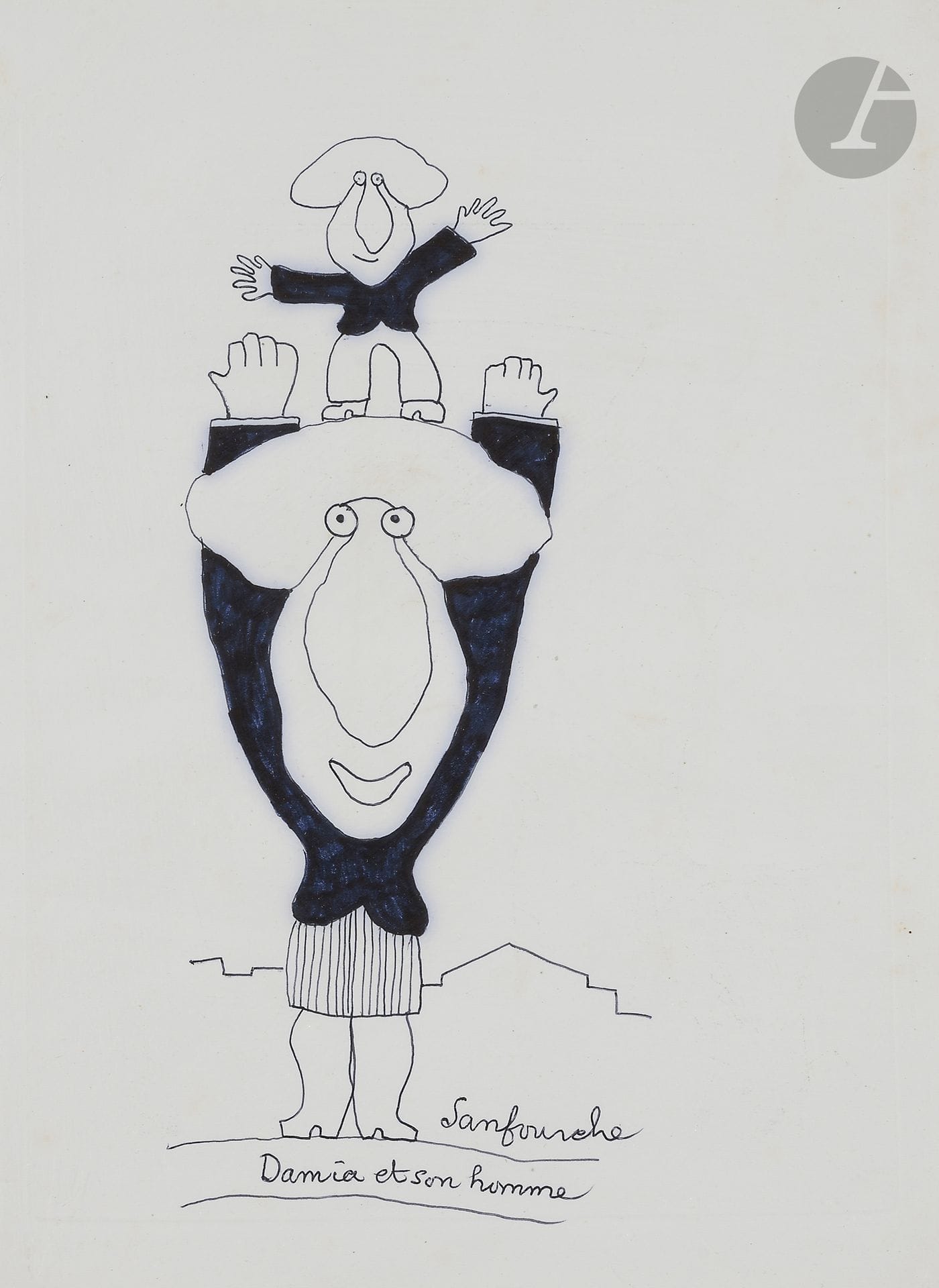Jean-Joseph SANFOURCHE (1929-2010)
Damia and her man
Ink.
Signed and titled at foot.
30 x 23 cm

A certificate of authenticity from Monsieur Jean-Luc Thuillier, dated December 25, 2015, will be given to the purchaser.