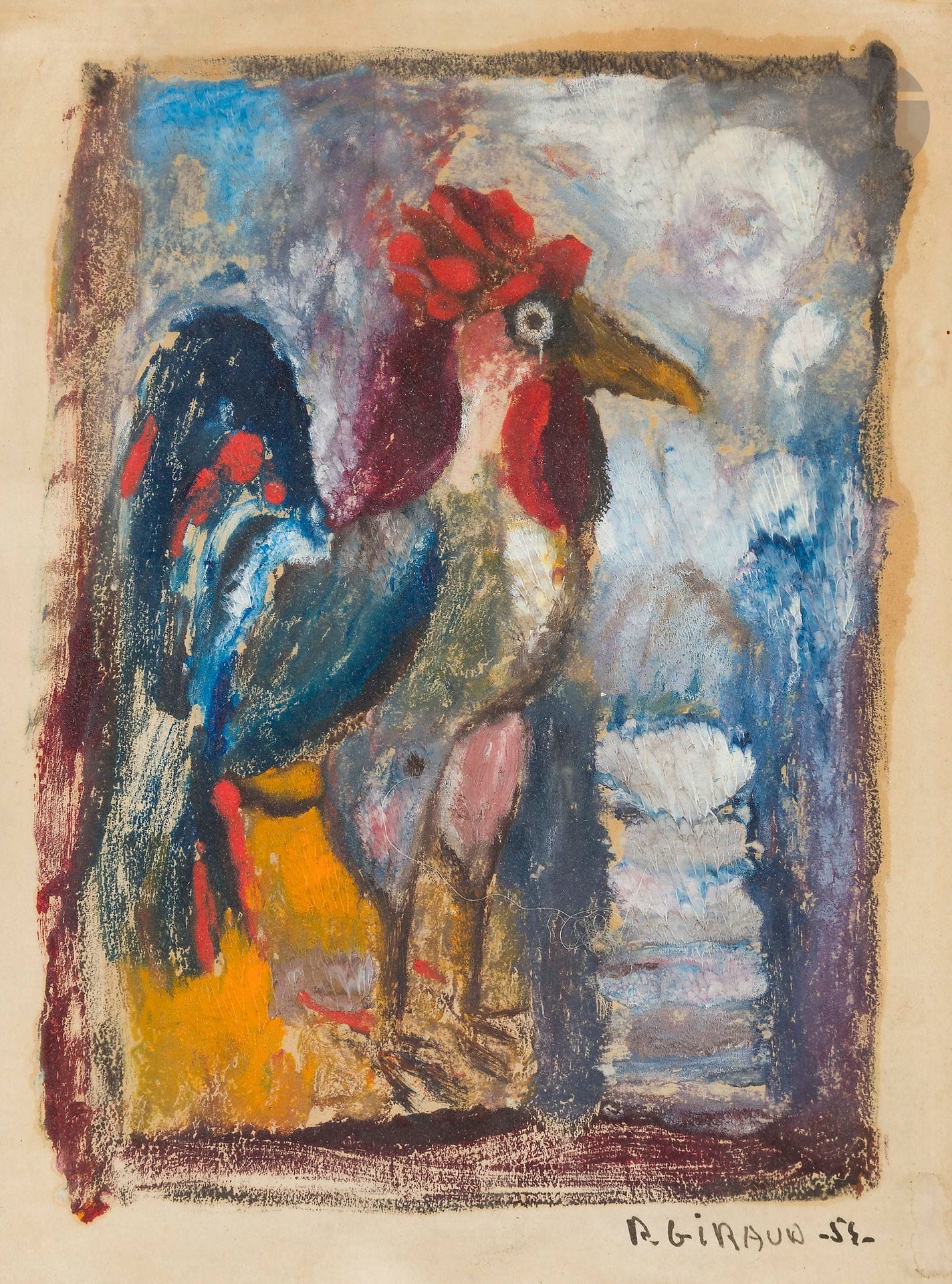Pierre GIRAUD (1913-1988)
Coq, 1954
Huile sur papier.
Signée et datée en bas à droite.
18,5 x 14 cm