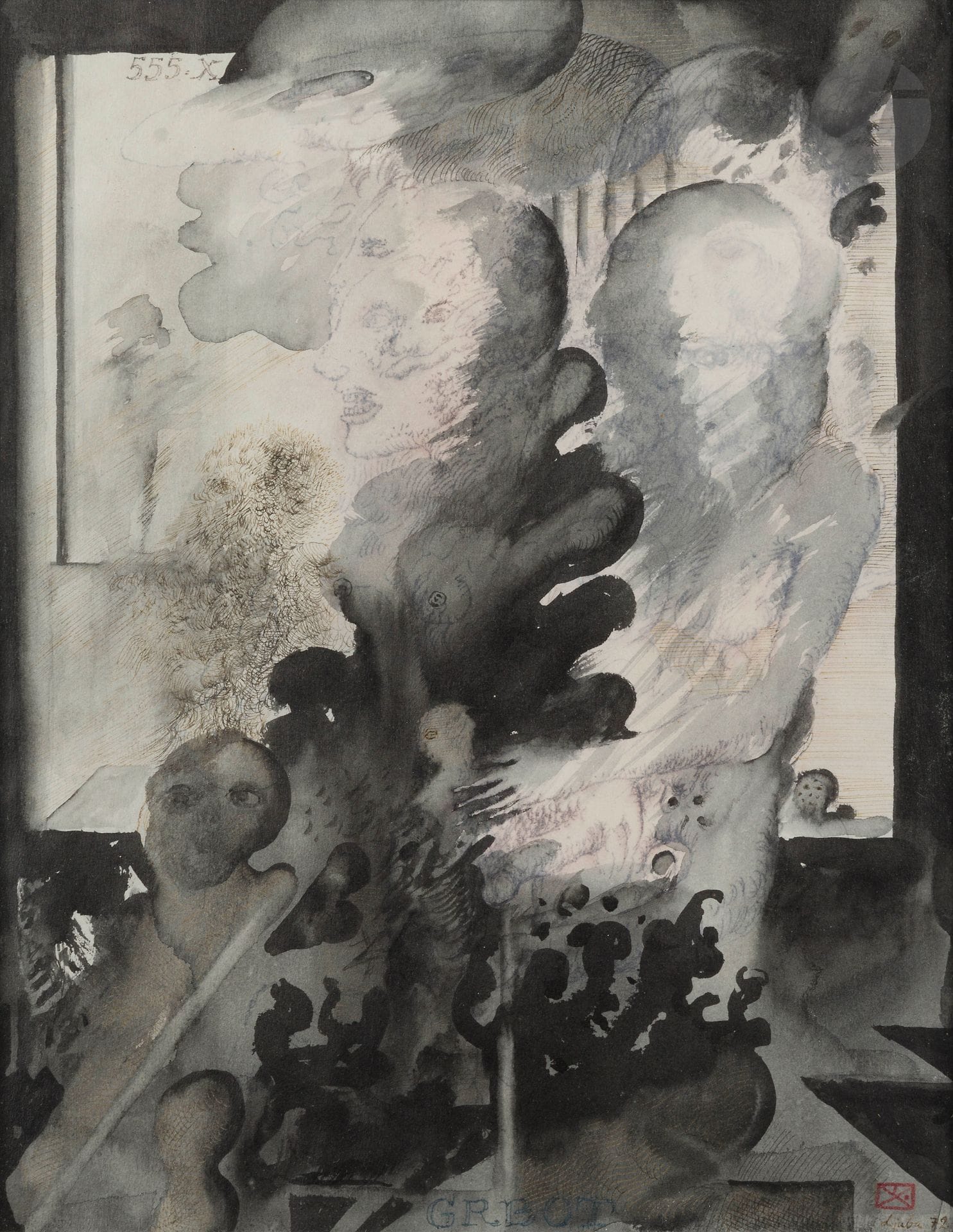 Popovitch Ljuba LJUBA [franco-serbe]
(1934-2016)
Grbot, 1972
Encre, lavis d’encre et aquarelle.
Signée et datée en bas à droite.
29,5 x 23 cm

Provenance : 
Vente Me Cornette de Saint-Cyr, Paris, 3 juillet 2019, n° 46.

Nous remercions Madame Slavica Batos, épouse de l’artiste, d’avoir confirmé l’authenticité de cette oeuvre.