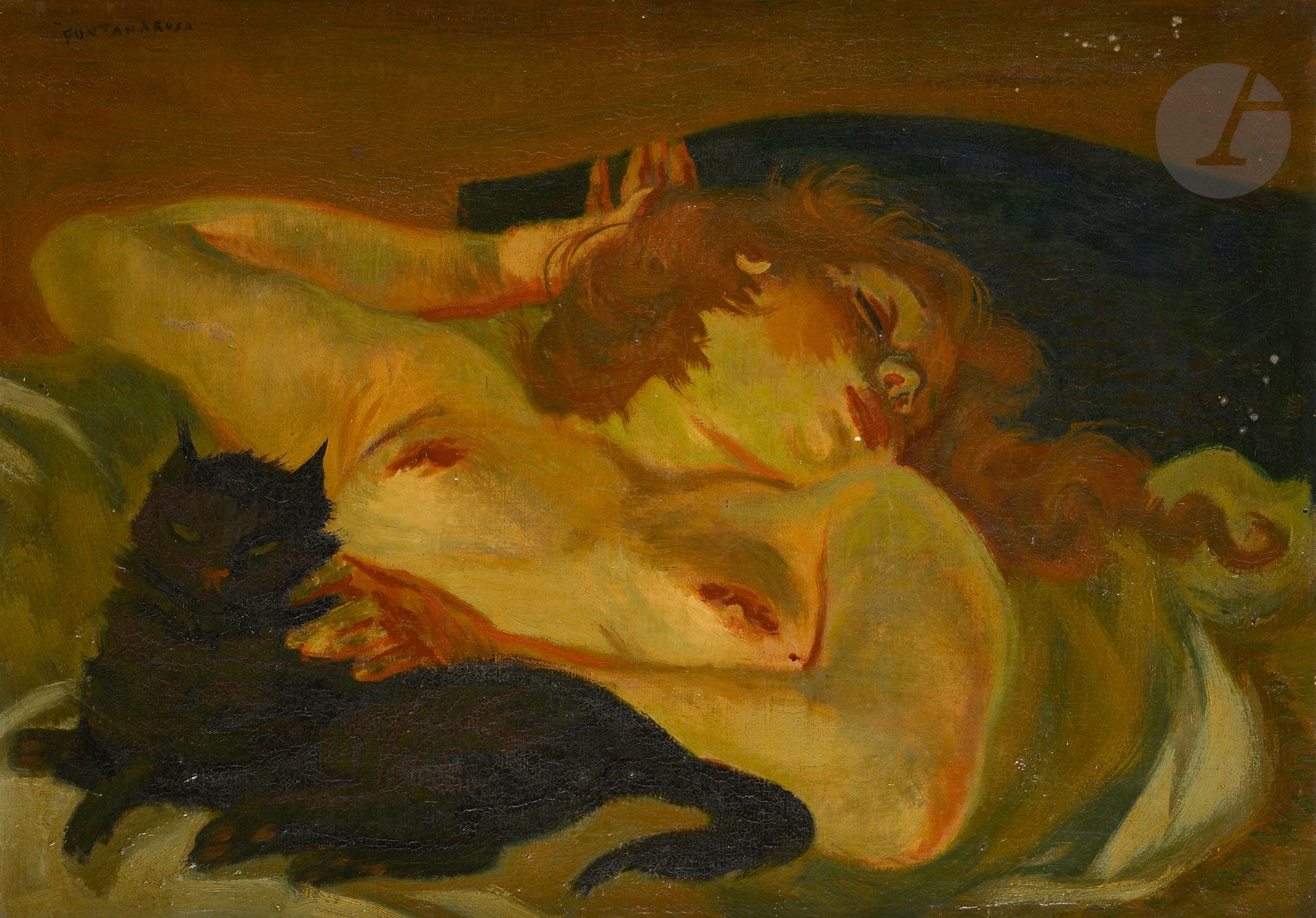 Lucien-Joseph FONTANAROSA (1912-1975)
Sleeping woman with black cat
Oil on canvas.
Signed upper left.
44 x 63 cm