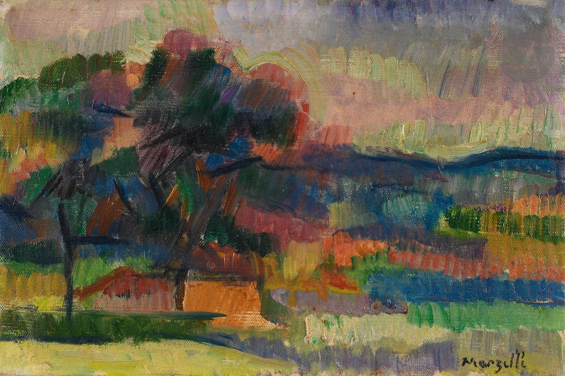 Jean MARZELLE (1916-2005)
Fauvist landscape
Oil on canvas.
Signed lower right.
15 x 22 cm