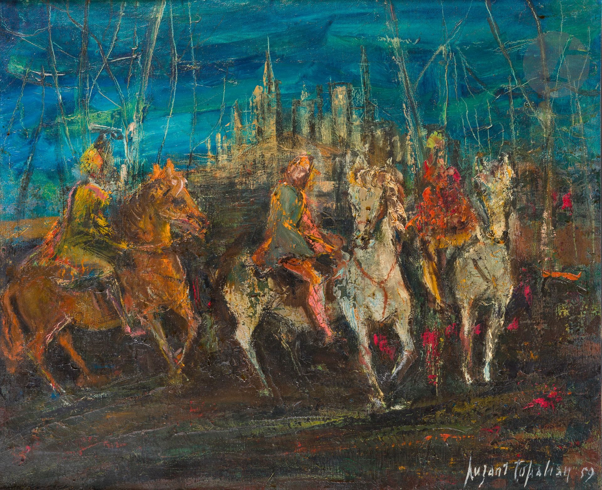 Puzant TOPALIAN (1902-1970)
Fantasia, 1959
Oil on canvas.
Signed and dated lower right.
50 x 61 cm
