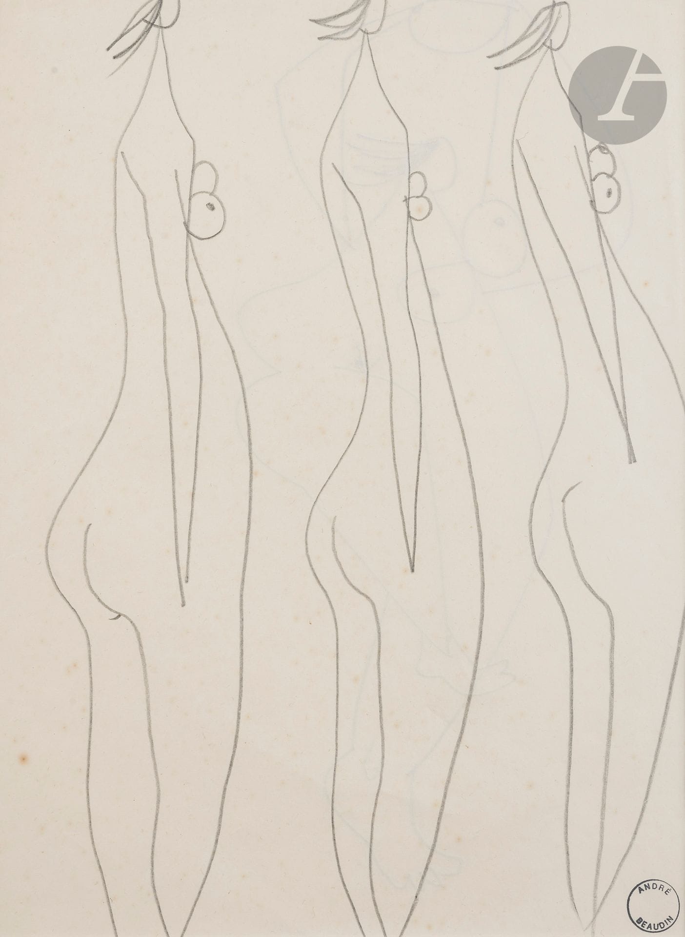 André BEAUDIN (1895-1979)
Three standing nude women
Lead pencil.
Stamped lower right.
26 x 20 cm