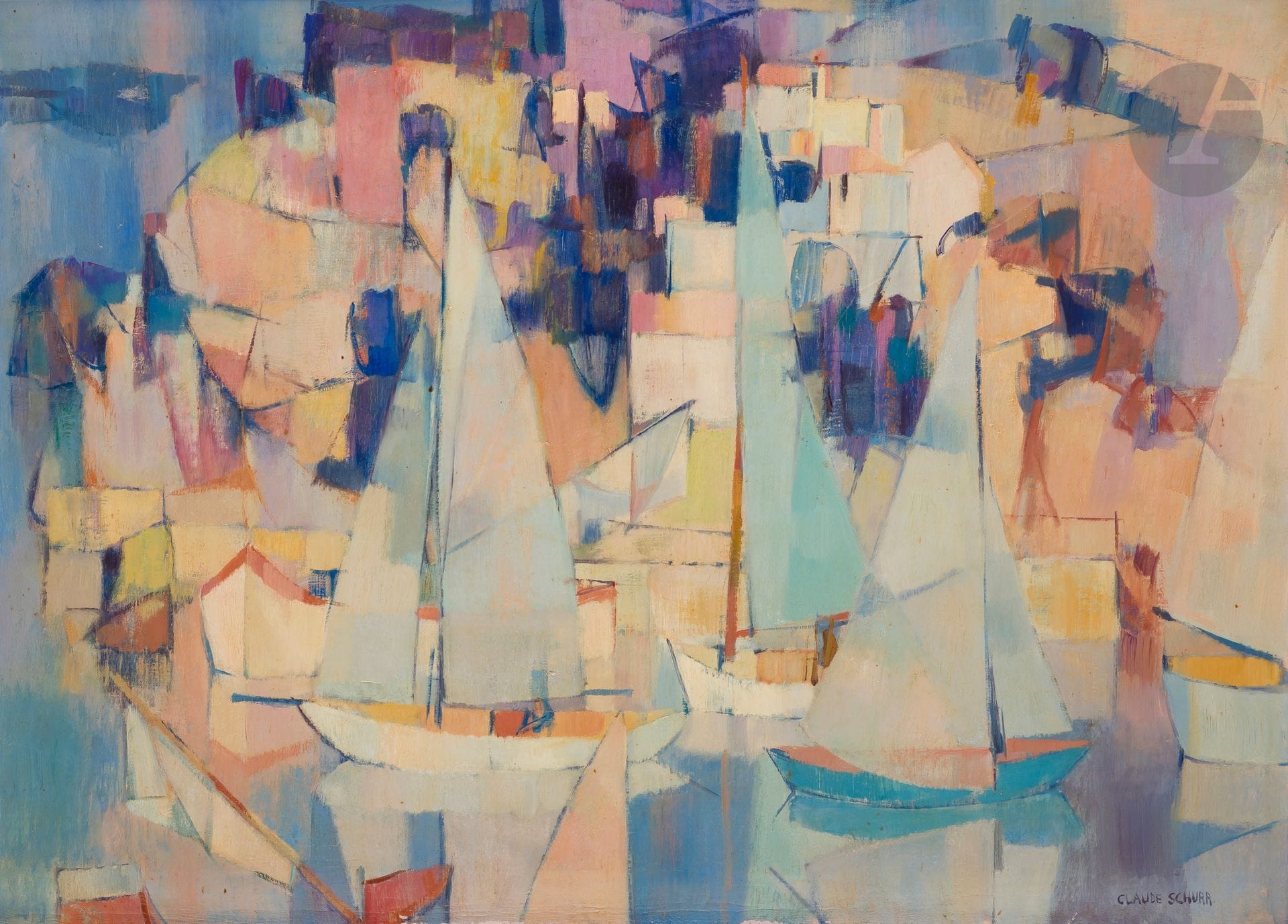 Claude SCHURR (1921-2014)
Sailing boats
Oil on canvas.
Signed lower right.
(Minor damage).
65 x 92 cm