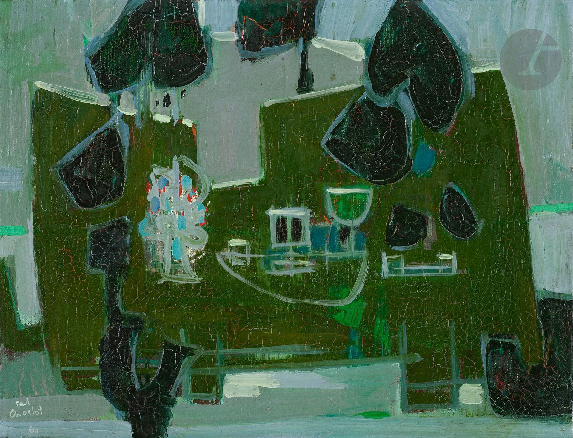 Paul CHARLOT (1906-1985)
Le Velours vert, 1960
Huile sur toile.
Signée et datée en bas à gauche.
Signée, datée et titrée au dos.
27 x 35 cm