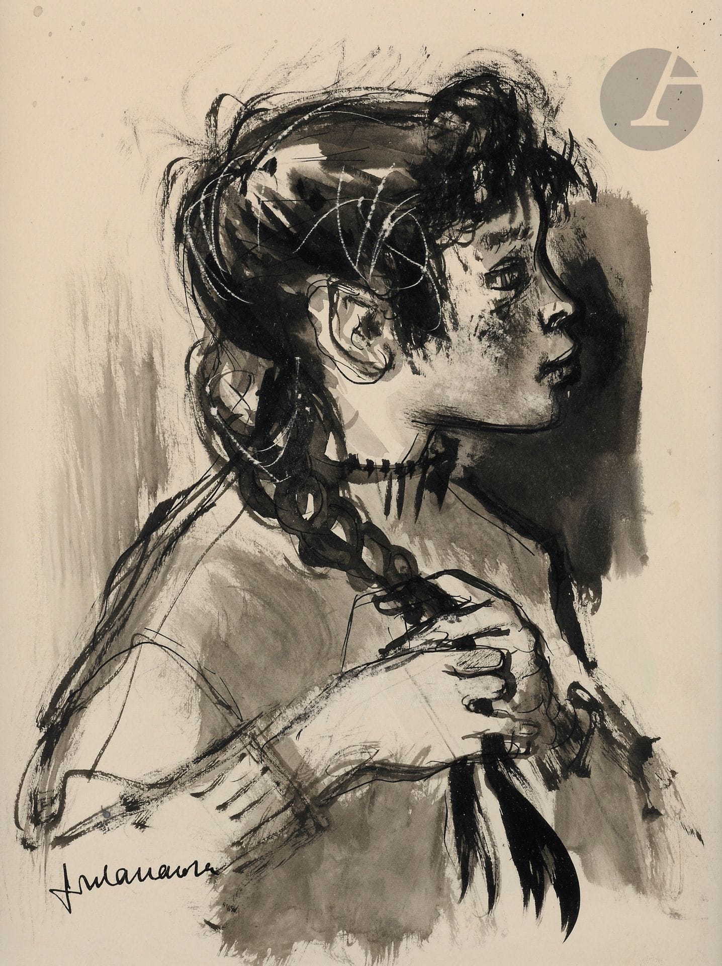 Lucien-Joseph FONTANAROSA (1912-1975)
Young girl with braid
Ink.
Signed lower left.
26 x 20 cm