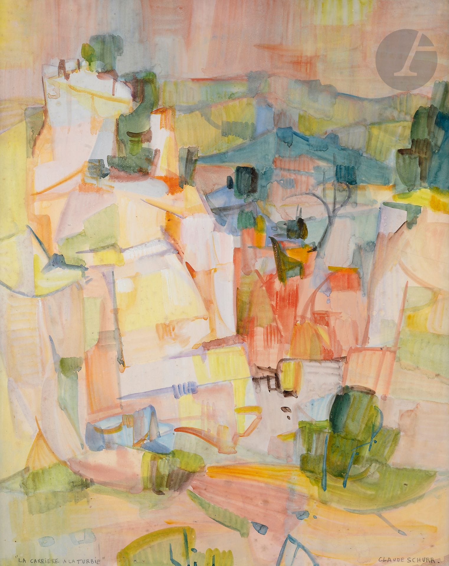 Claude SCHURR (1921-2014)
La Carrière à la Turbie
Aquarelle.
Signée en bas à droite.
Titrée en bas à gauche.
62 x 48.5 cm