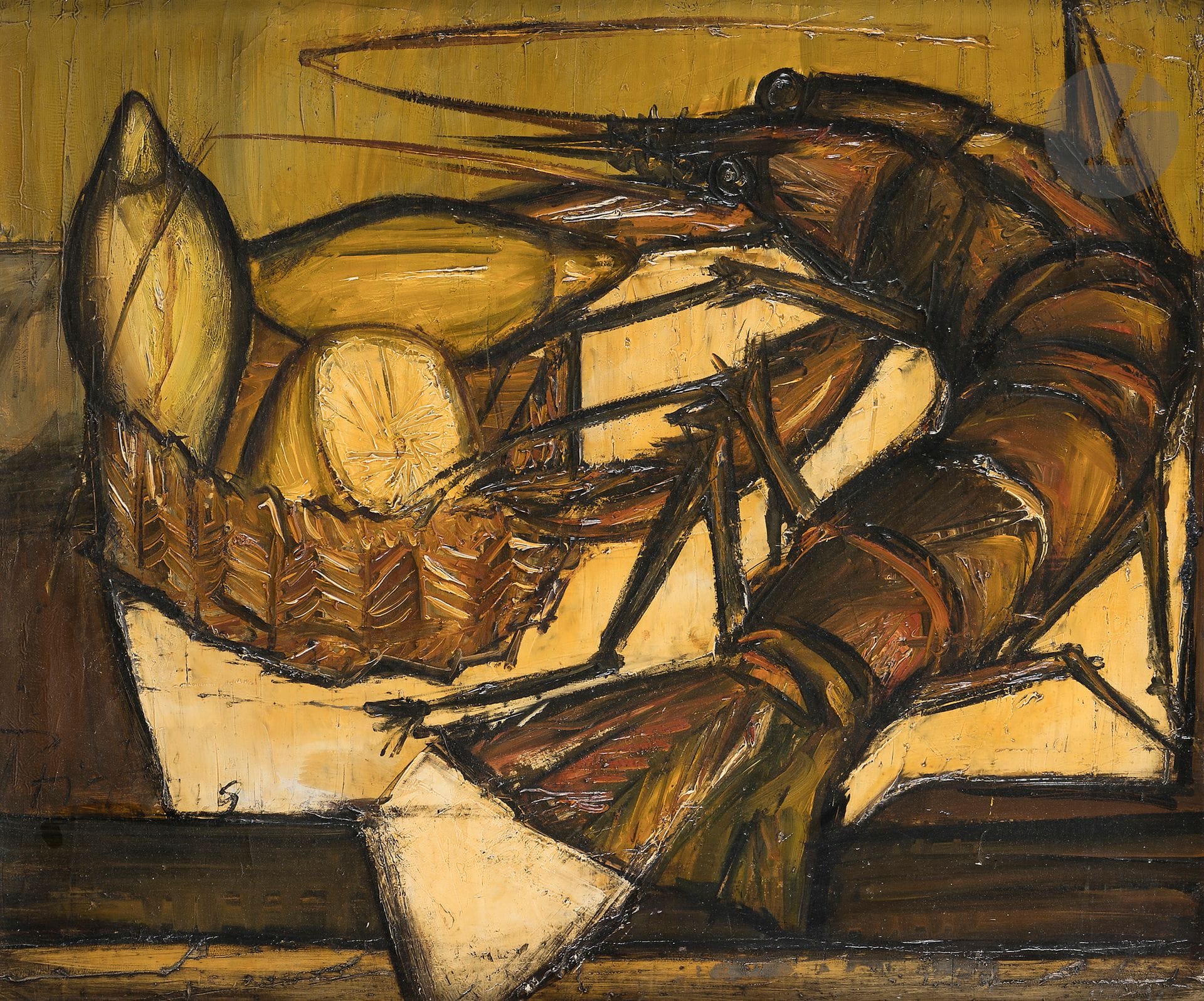Franz PRIKING (1929-1979)
Lobster and lemon
Oil on canvas.
Signed lower left.
54 x 65 cm