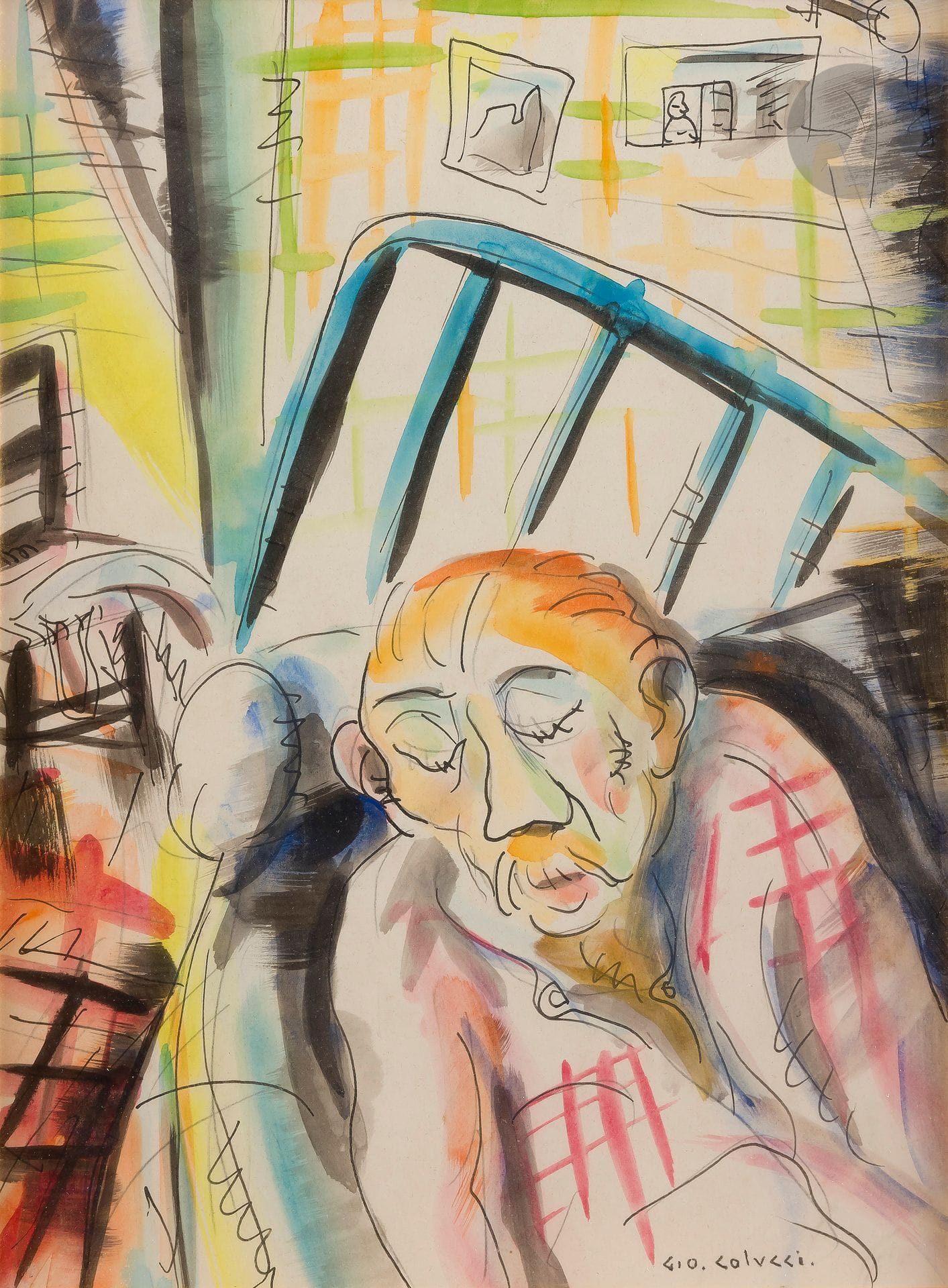 Gio COLUCCI (1892-1974)
The Siesta
Watercolor and ink.
Signed lower right.
23 x 17 cm