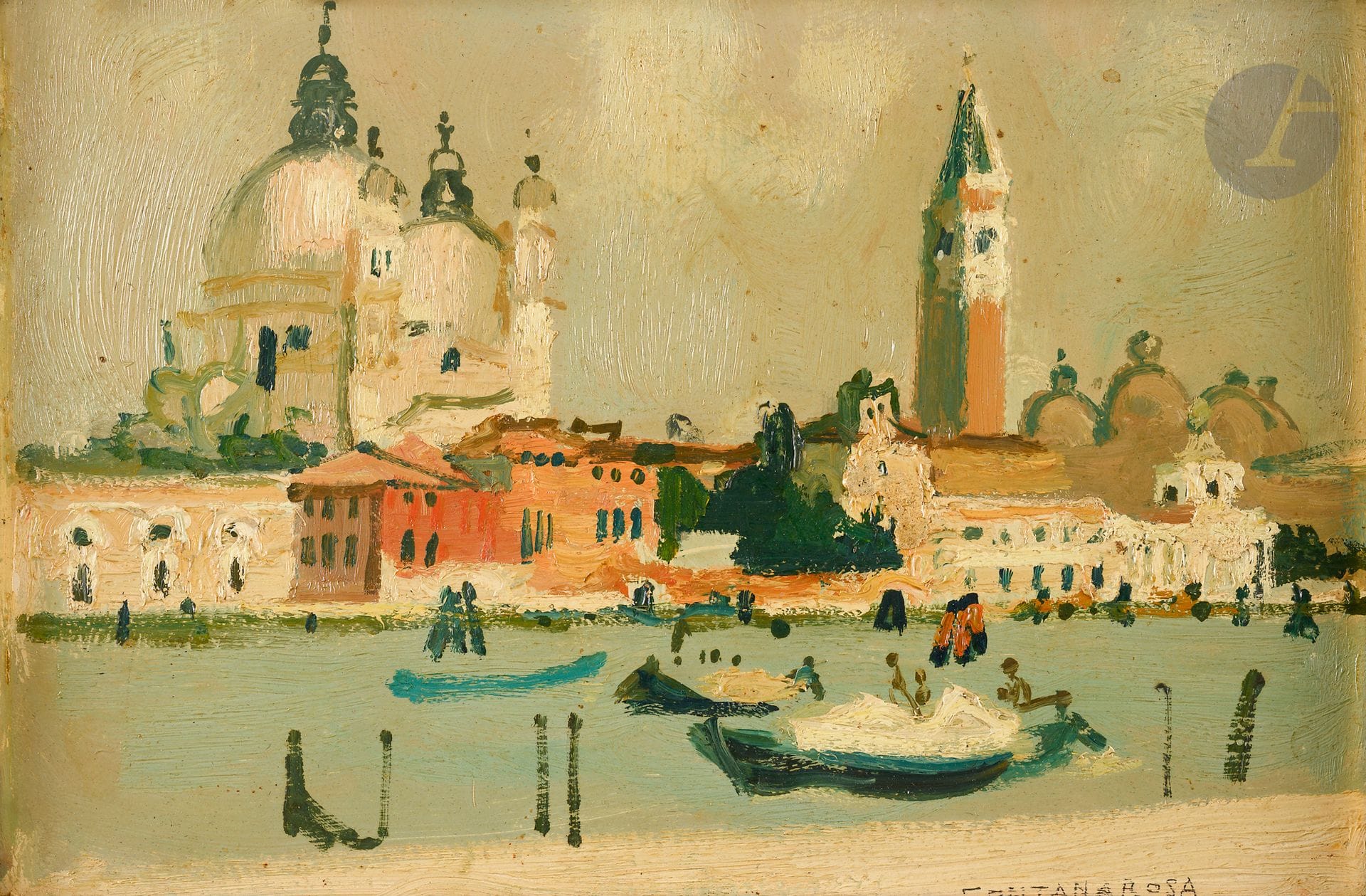 Lucien-Joseph FONTANAROSA (1912-1975)
Vue de Venise, la Giudecca, 1964
Huile sur isorel.
Signée en bas à droite.
22 x 33 cm

Exposition : 
Fontanarosa, Palais de la Méditerranée, Nice, 1973, n° 136.