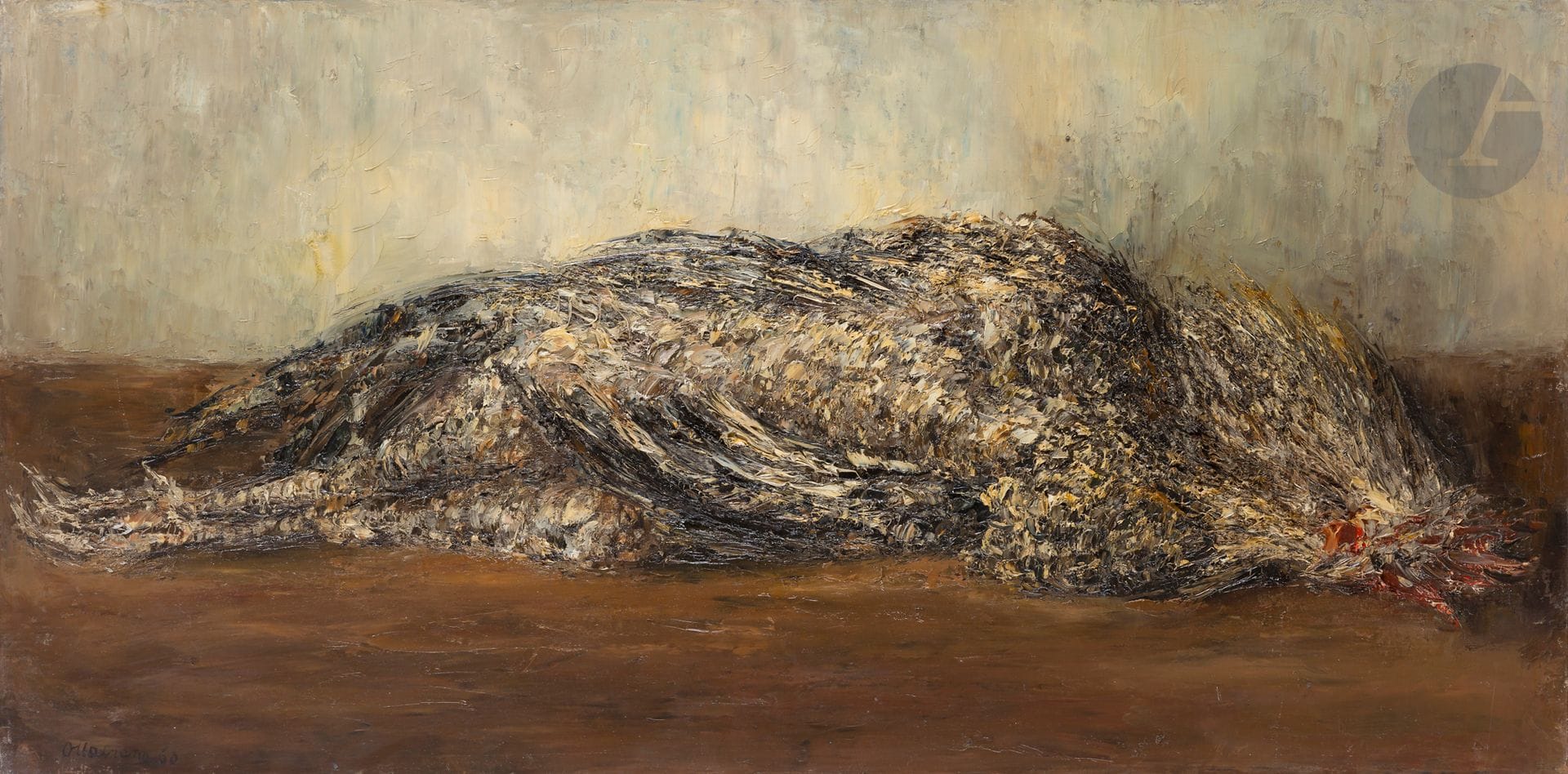 Jack OTTAVIANO (1924-1988)
Nature morte au coq, 1960
Huile sur toile.
Signée et datée en bas à gauche.
50 x 100 cm