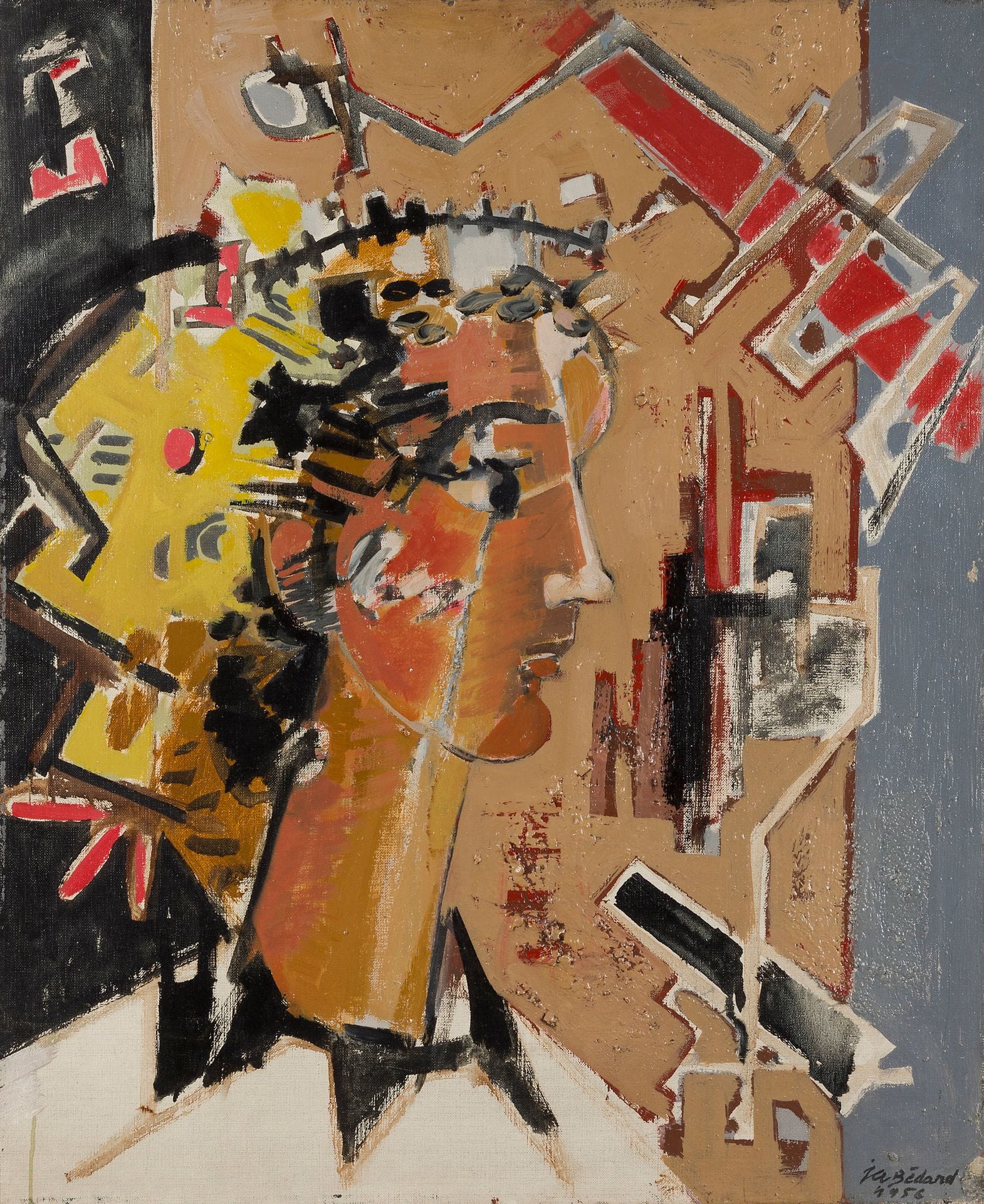 Jean-Claude BÉDARD (1928-1987)
Portrait de femme, 1956
Huile sur toile.
Signée et datée en bas à droite.
(Petit manque).
73 x 60 cm