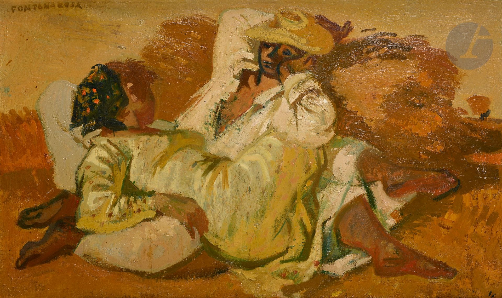 Lucien-Joseph FONTANAROSA (1912-1975)
La Sieste
Huile sur toile.
Signée en haut à gauche.
33 x 56 cm
