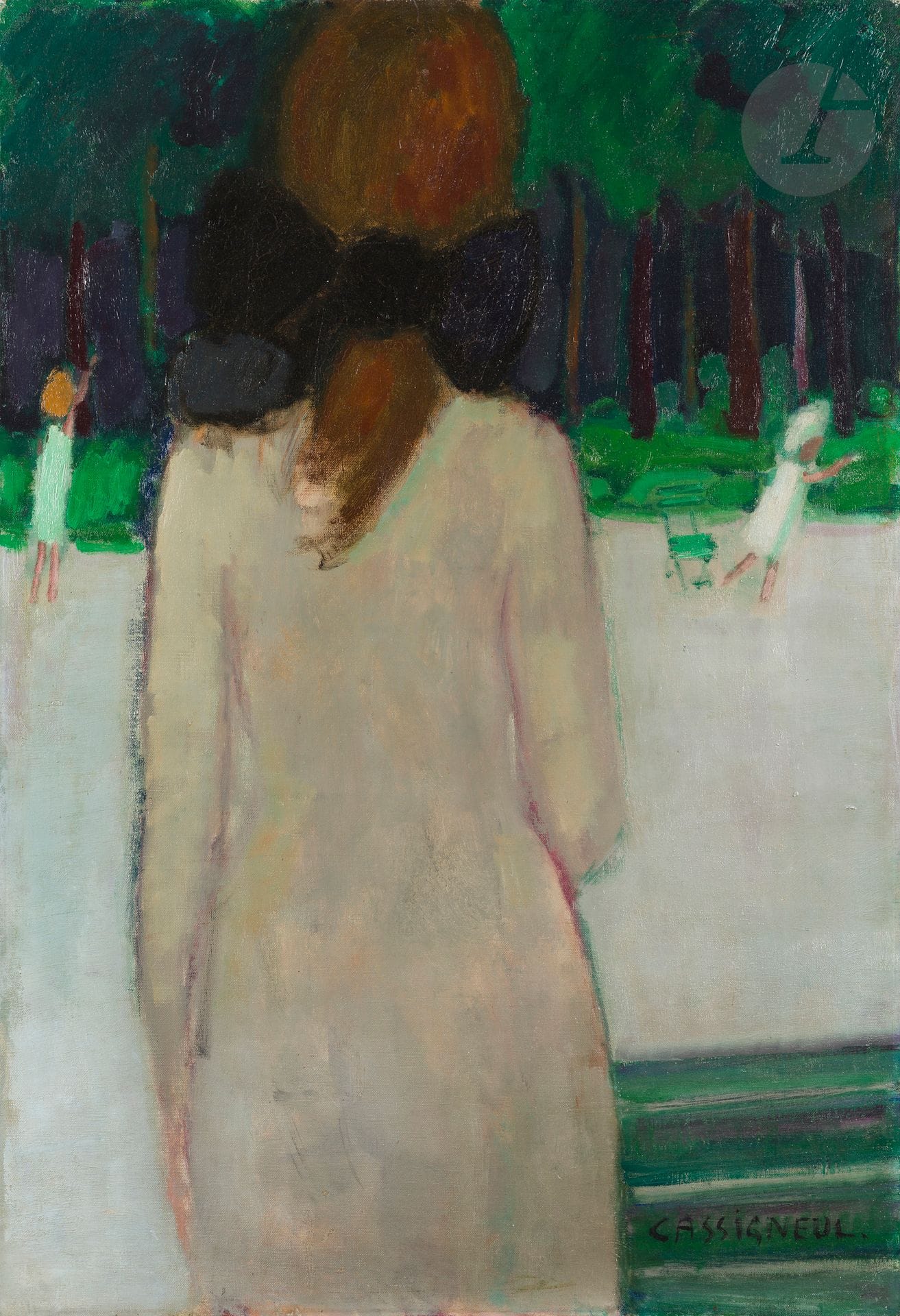Jean-Pierre CASSIGNEUL (né en 1935)
Parc Monceau, Jeune fille au catogan, 1964
Huile sur toile.
Signée en bas à droite.
92 x 65 cm

Provenance : 
Galerie Bellechasse, Paris (étiquette au dos).