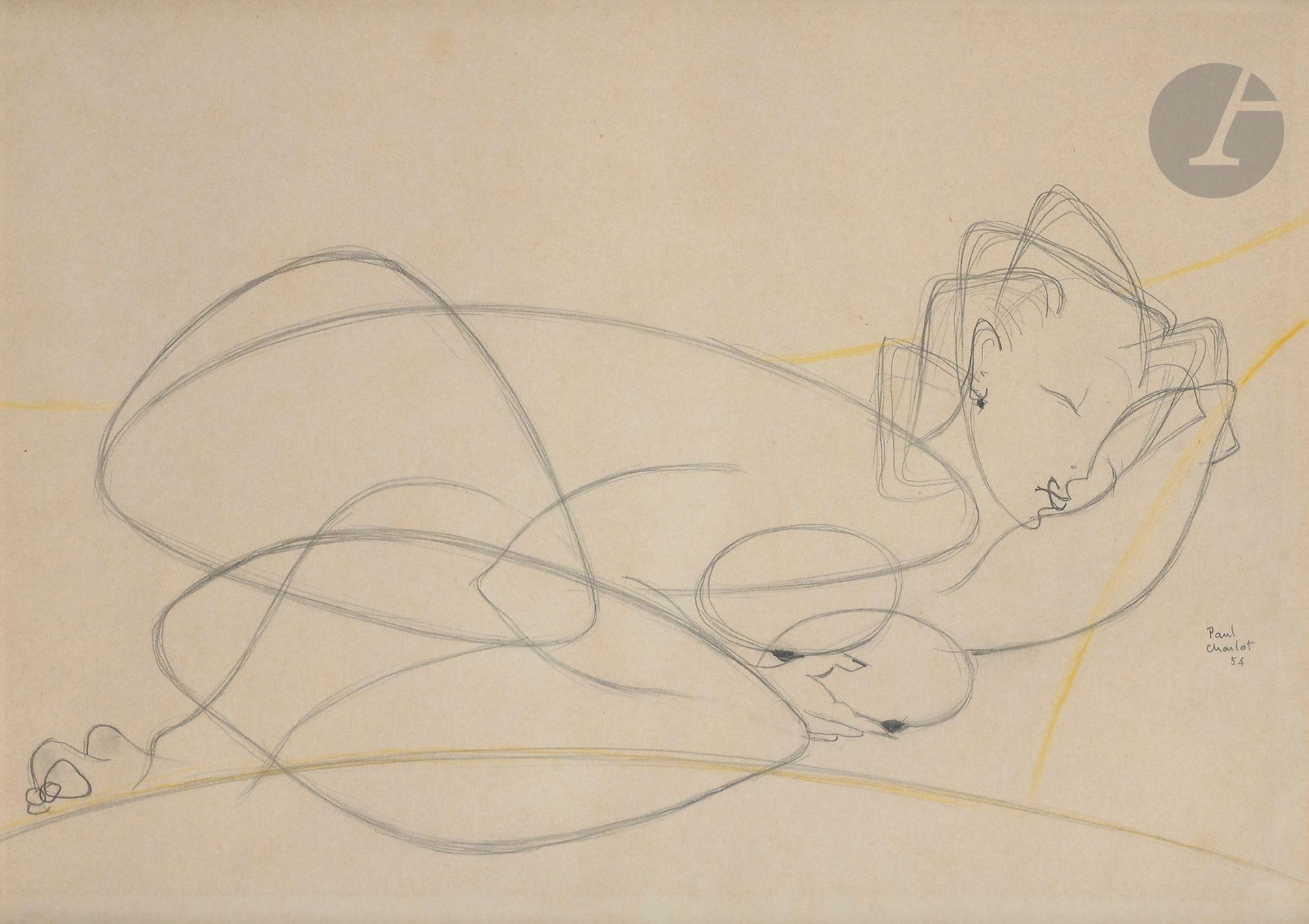 Paul CHARLOT (1906-1985)
Femme lovée, 1954
Mine de plomb.
Signée et datée en bas à droite.
22 x 31 cm